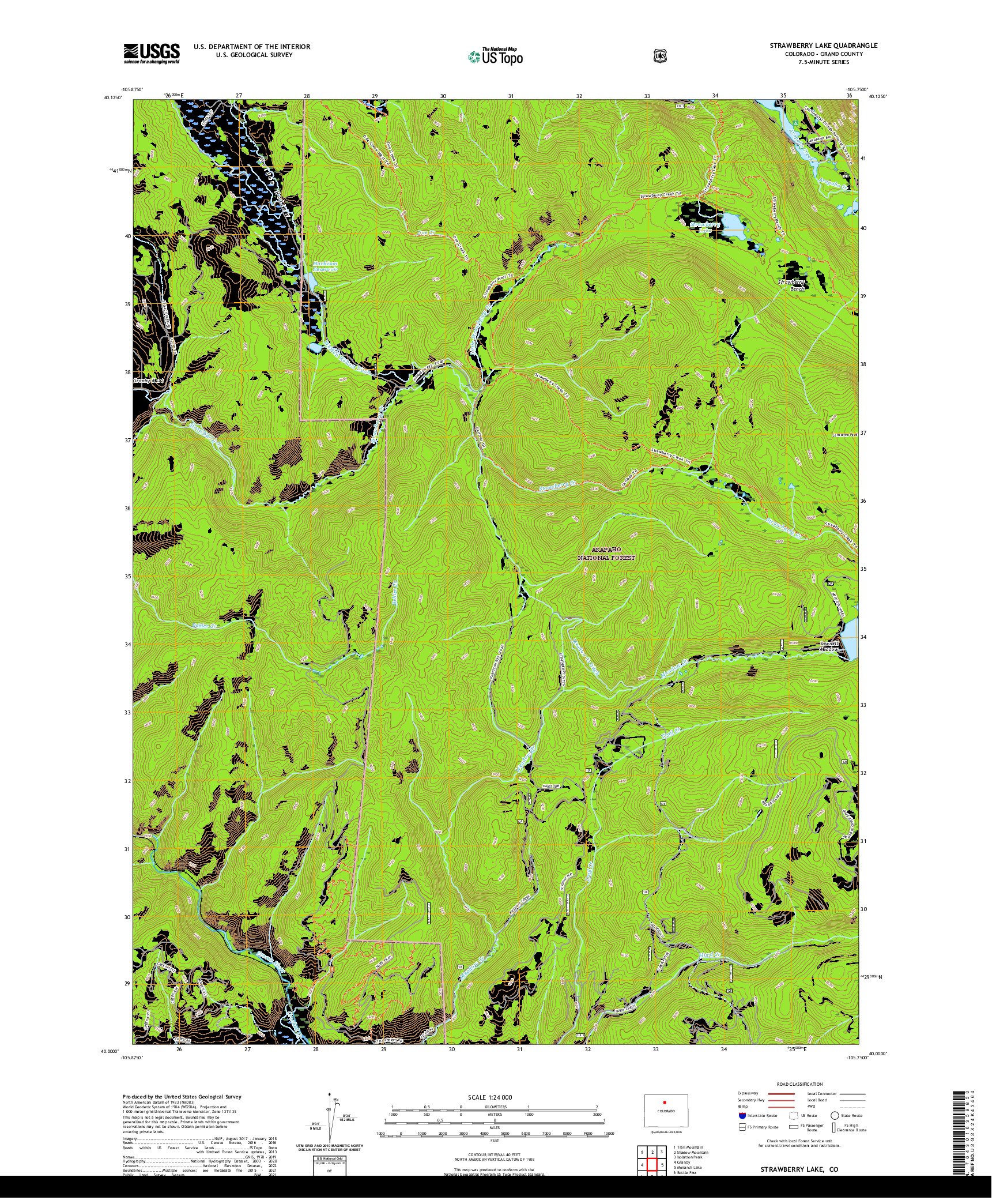 US TOPO 7.5-MINUTE MAP FOR STRAWBERRY LAKE, CO