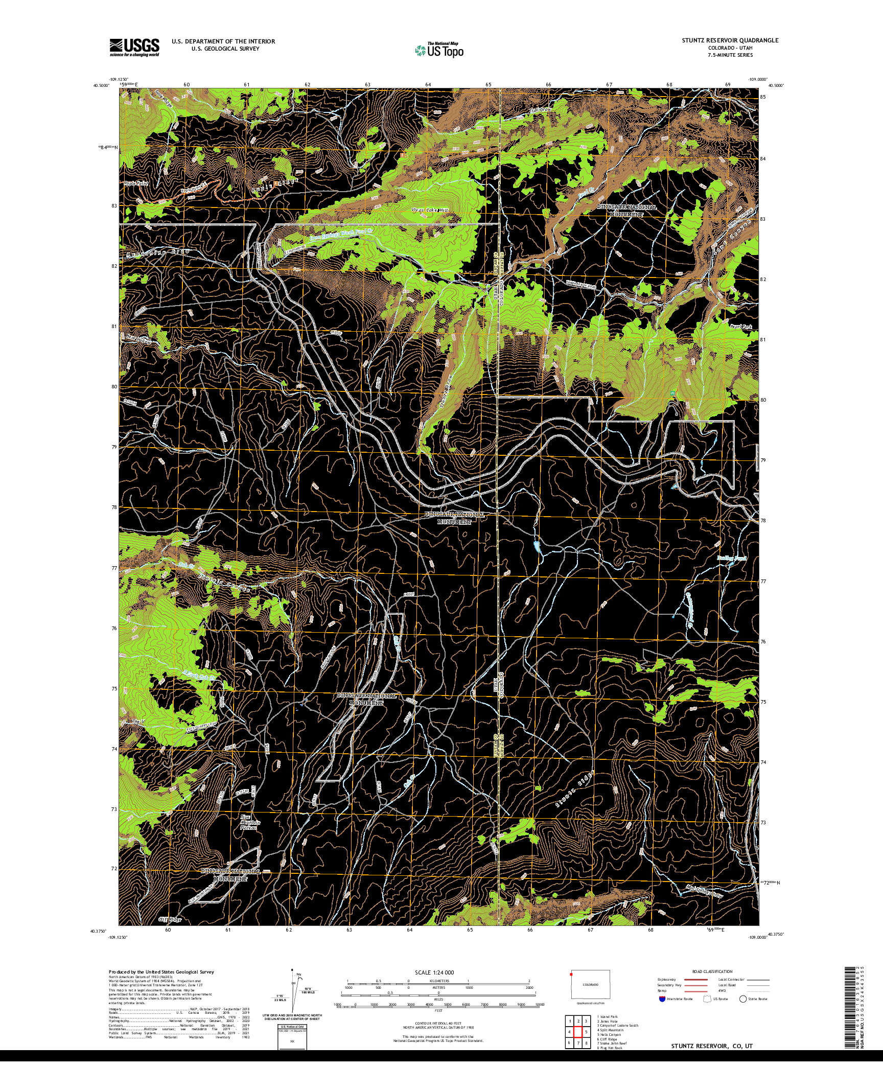 US TOPO 7.5-MINUTE MAP FOR STUNTZ RESERVOIR, CO,UT