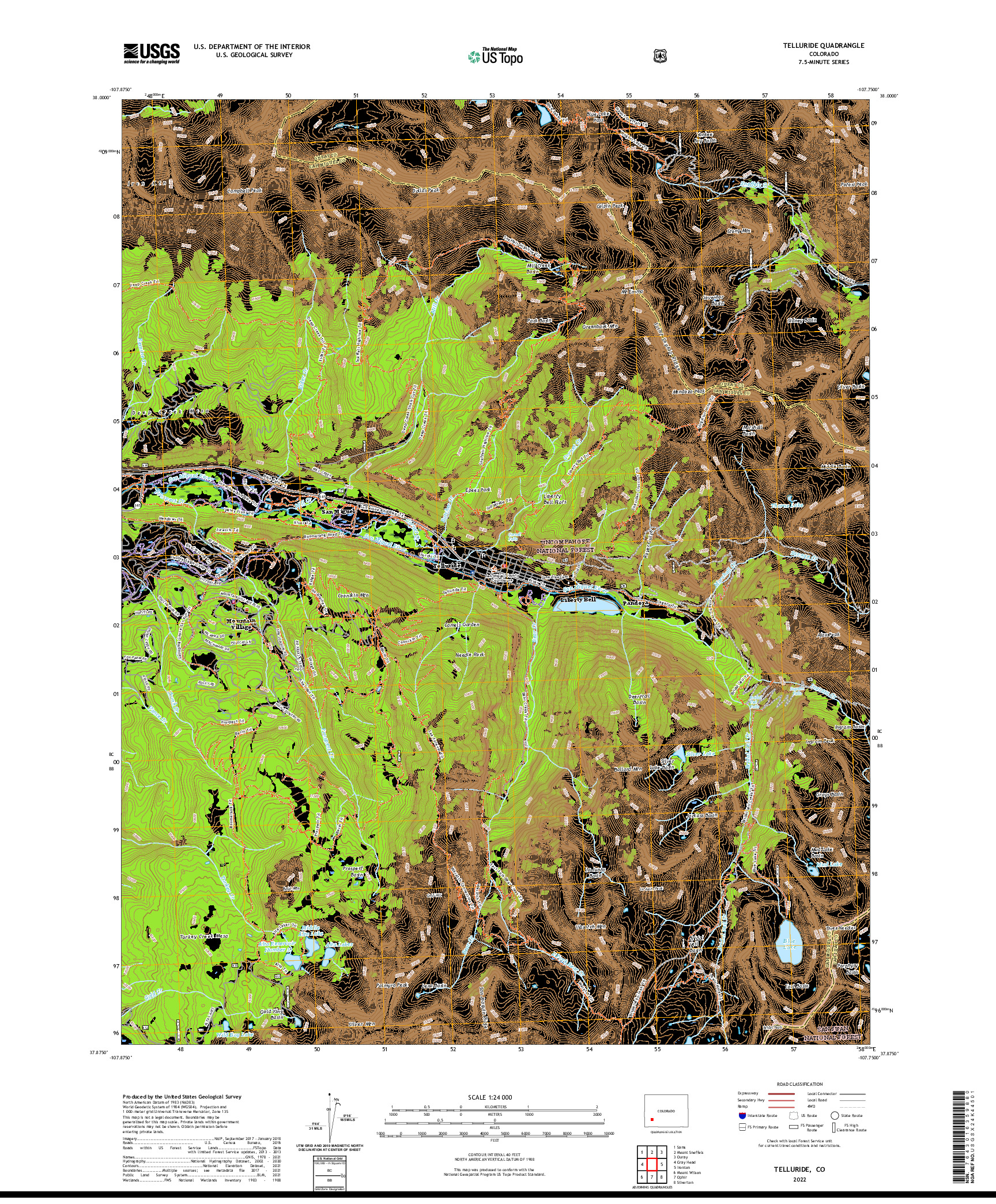 US TOPO 7.5-MINUTE MAP FOR TELLURIDE, CO