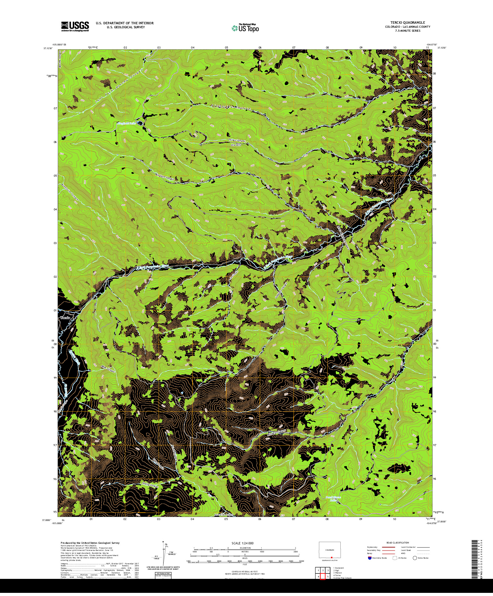 US TOPO 7.5-MINUTE MAP FOR TERCIO, CO