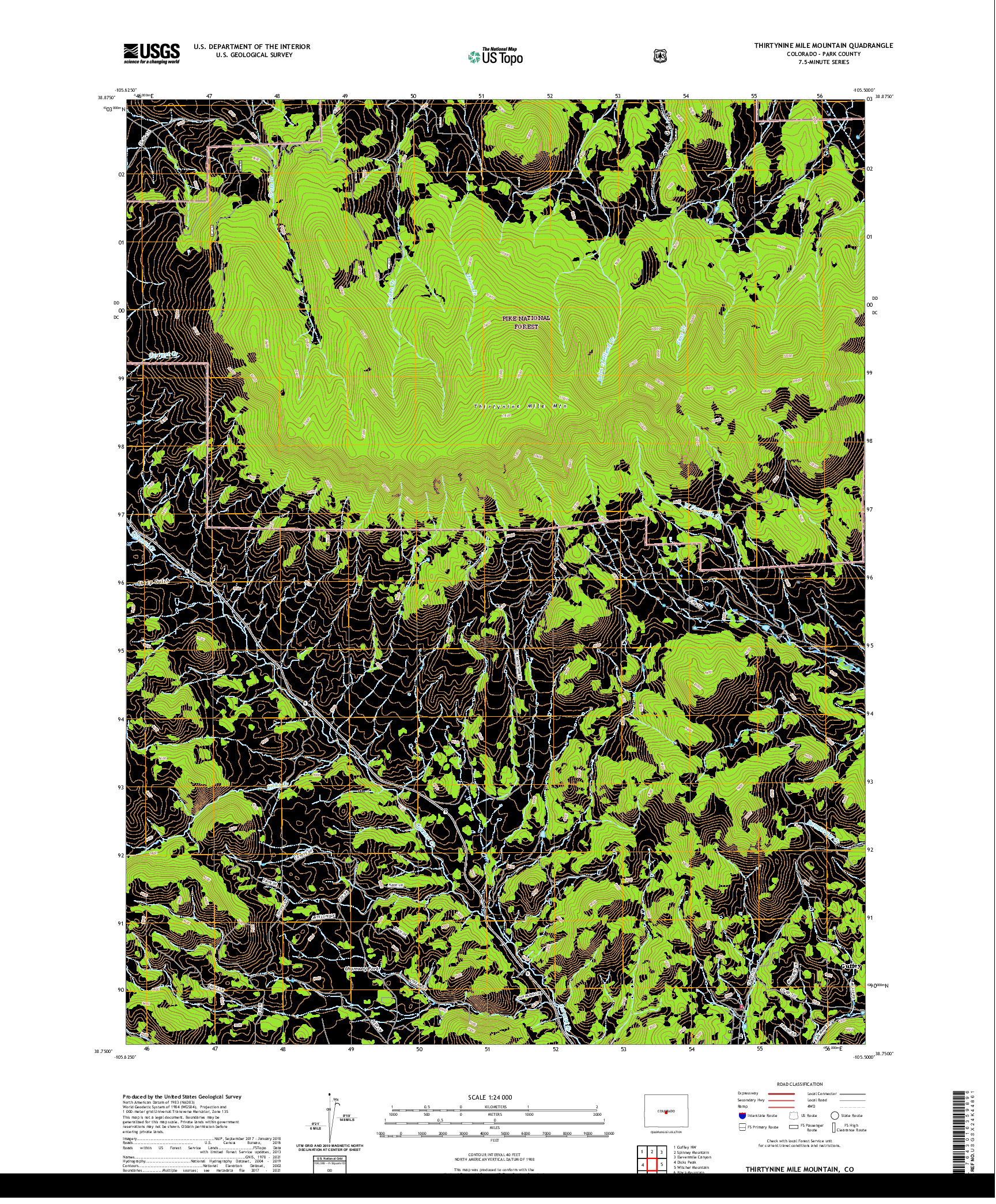 US TOPO 7.5-MINUTE MAP FOR THIRTYNINE MILE MOUNTAIN, CO