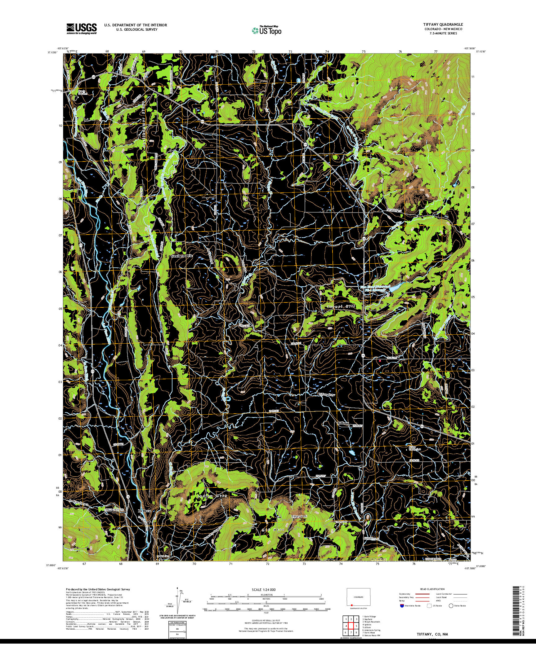 US TOPO 7.5-MINUTE MAP FOR TIFFANY, CO,NM