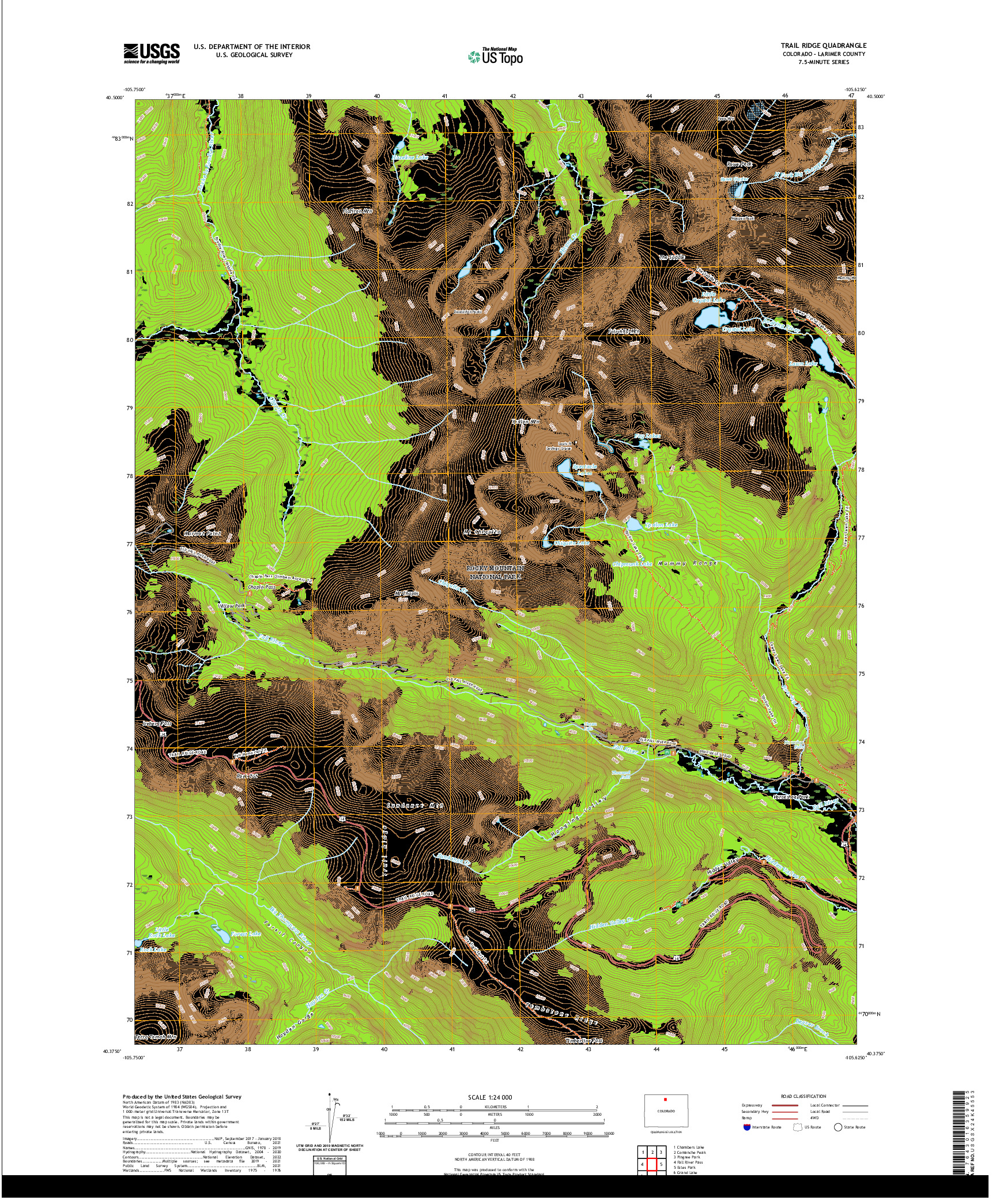 US TOPO 7.5-MINUTE MAP FOR TRAIL RIDGE, CO