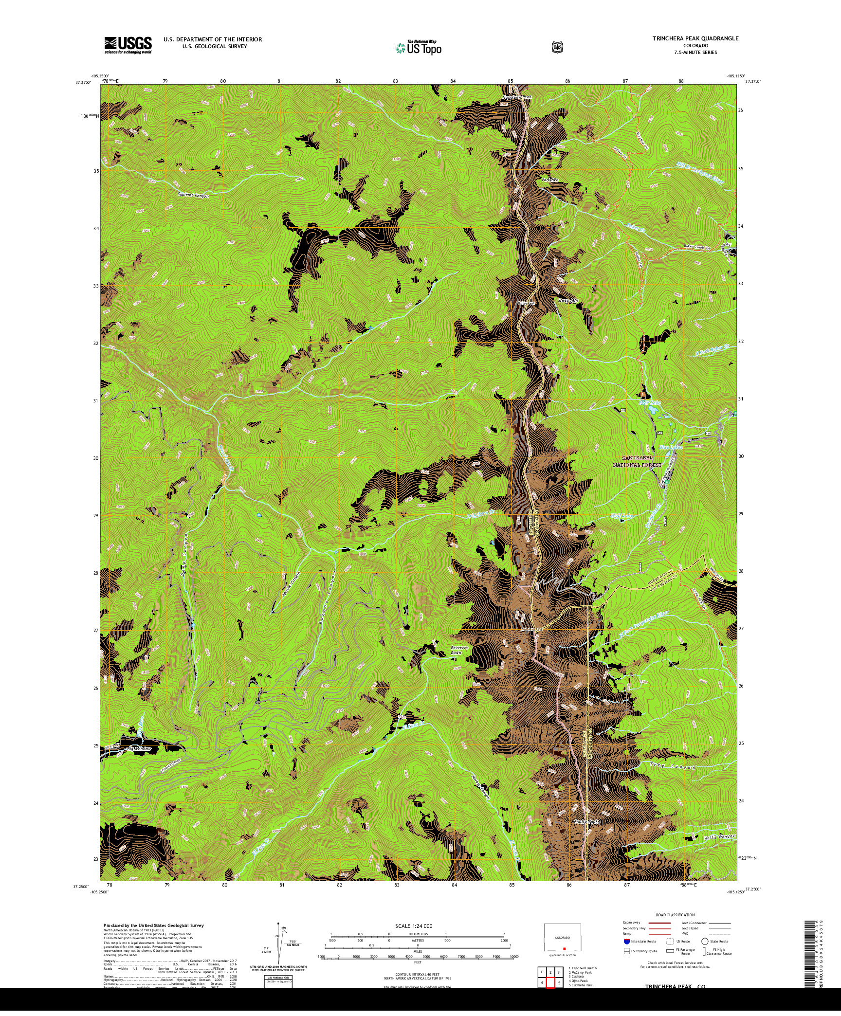 US TOPO 7.5-MINUTE MAP FOR TRINCHERA PEAK, CO