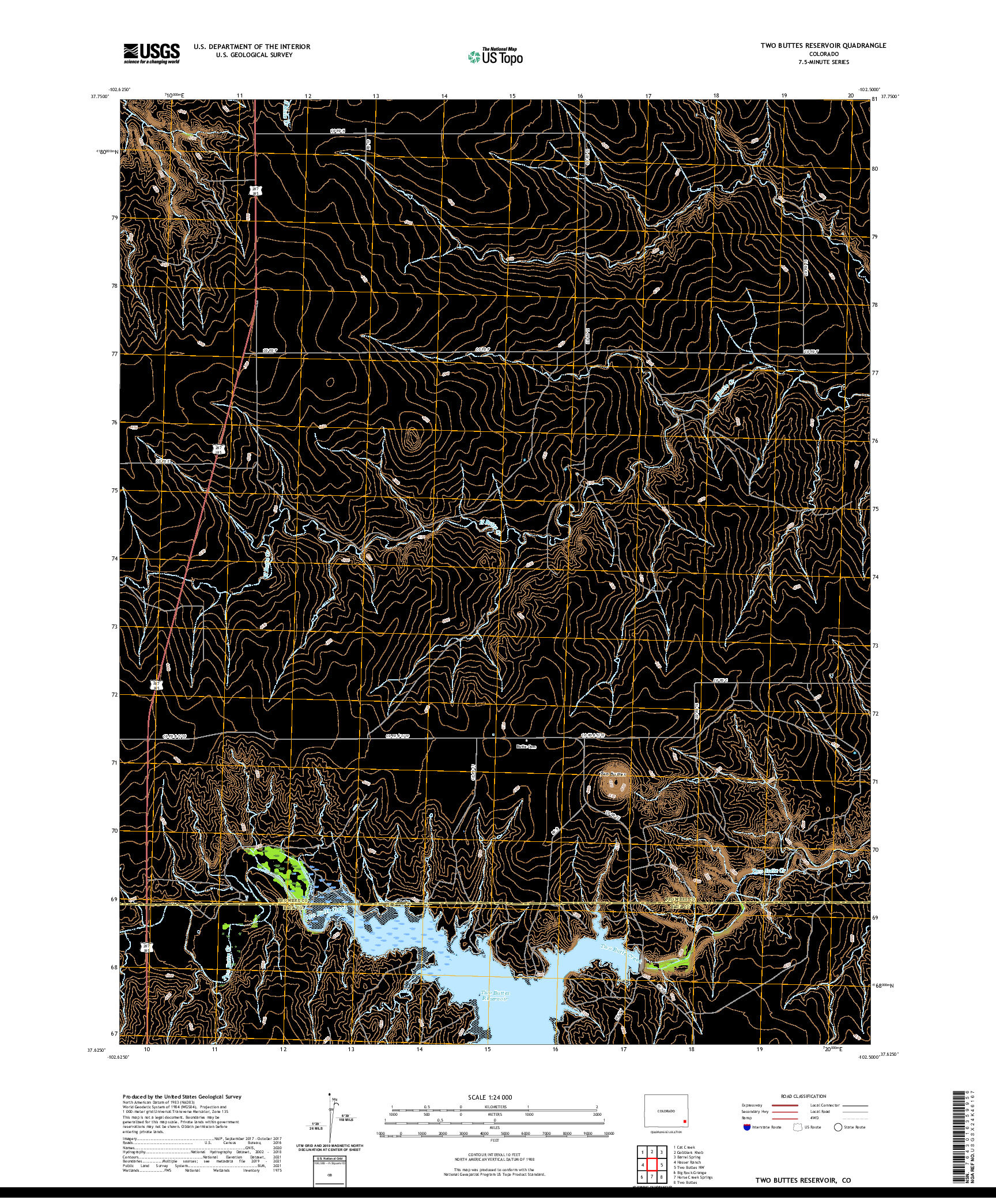 US TOPO 7.5-MINUTE MAP FOR TWO BUTTES RESERVOIR, CO