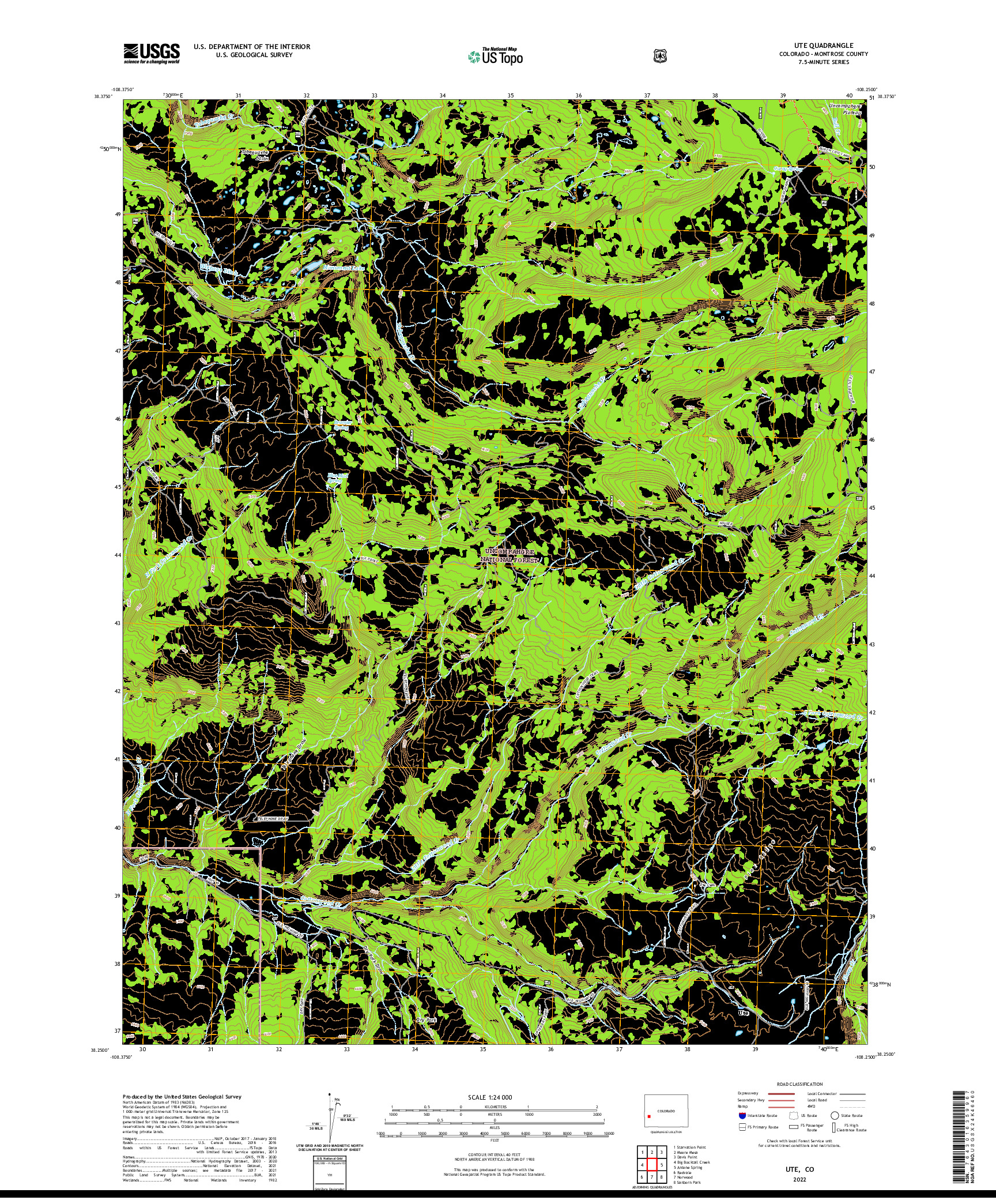 US TOPO 7.5-MINUTE MAP FOR UTE, CO