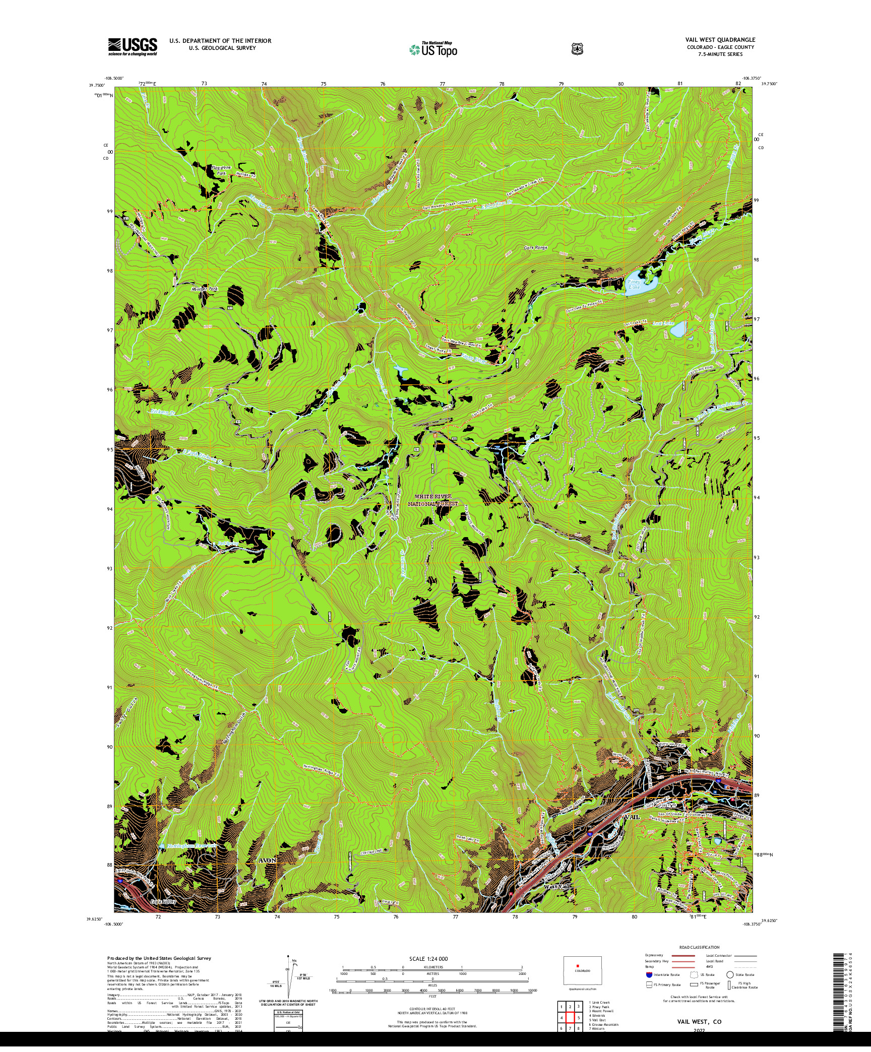 US TOPO 7.5-MINUTE MAP FOR VAIL WEST, CO