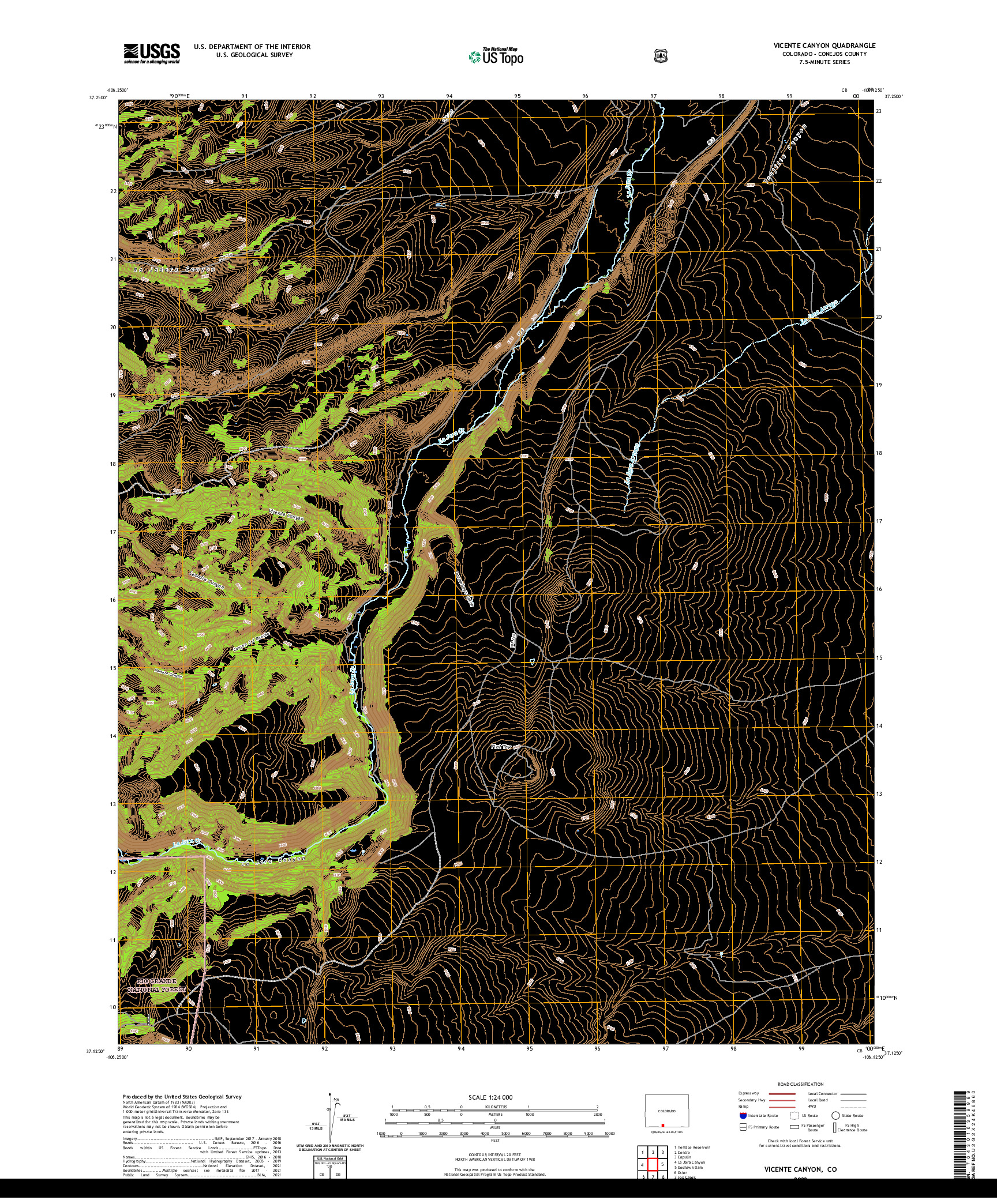 US TOPO 7.5-MINUTE MAP FOR VICENTE CANYON, CO