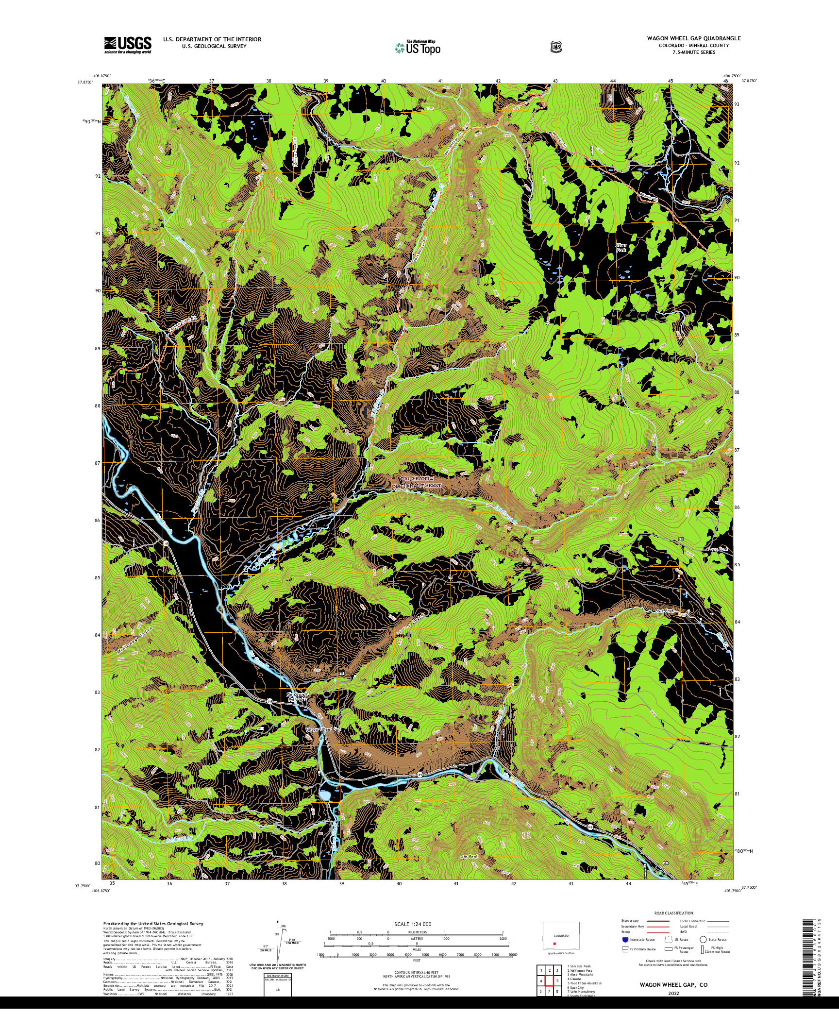 US TOPO 7.5-MINUTE MAP FOR WAGON WHEEL GAP, CO