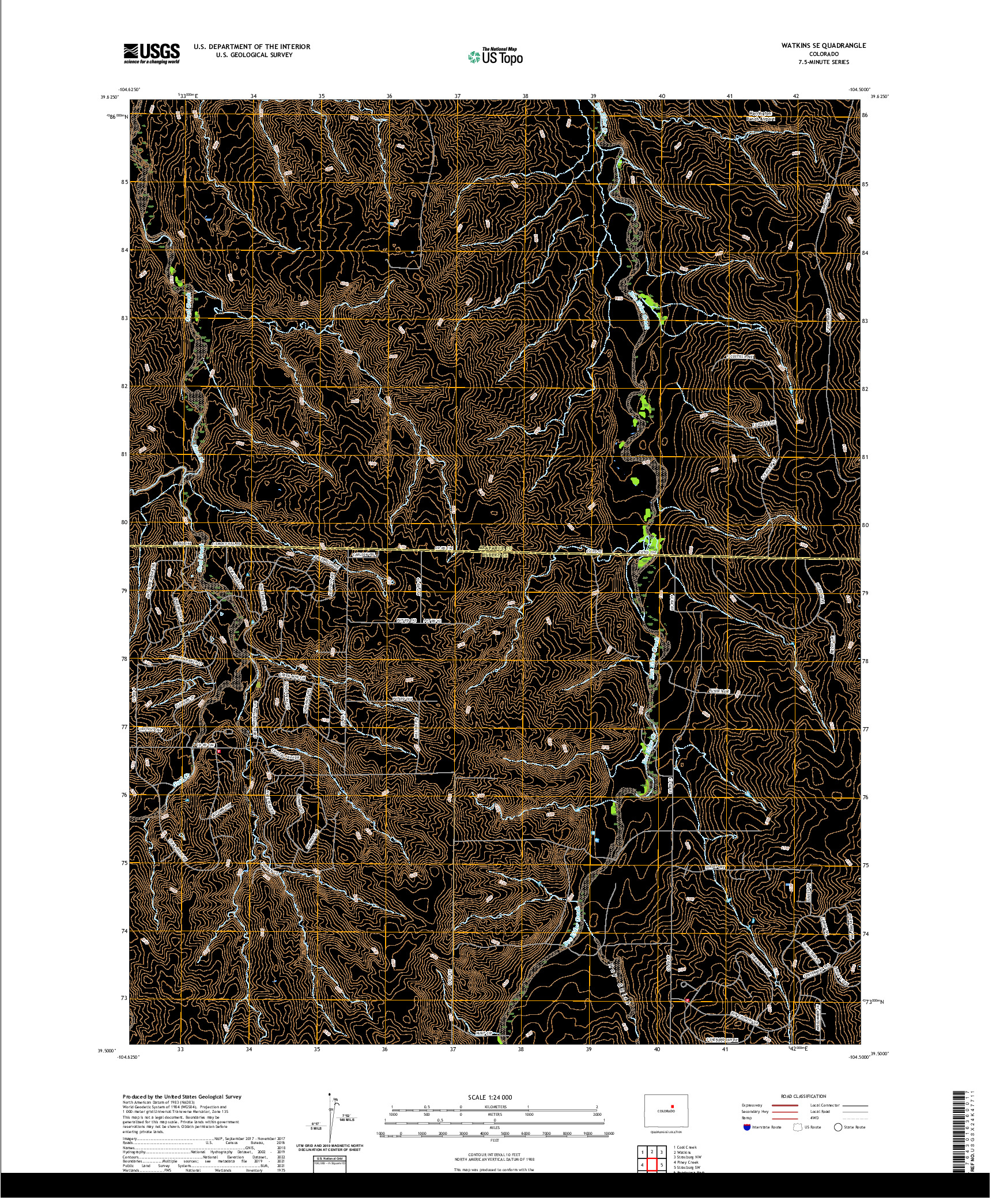 US TOPO 7.5-MINUTE MAP FOR WATKINS SE, CO