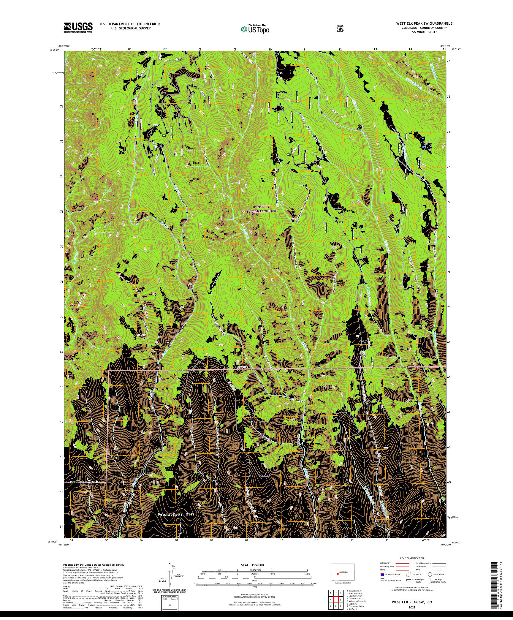 US TOPO 7.5-MINUTE MAP FOR WEST ELK PEAK SW, CO