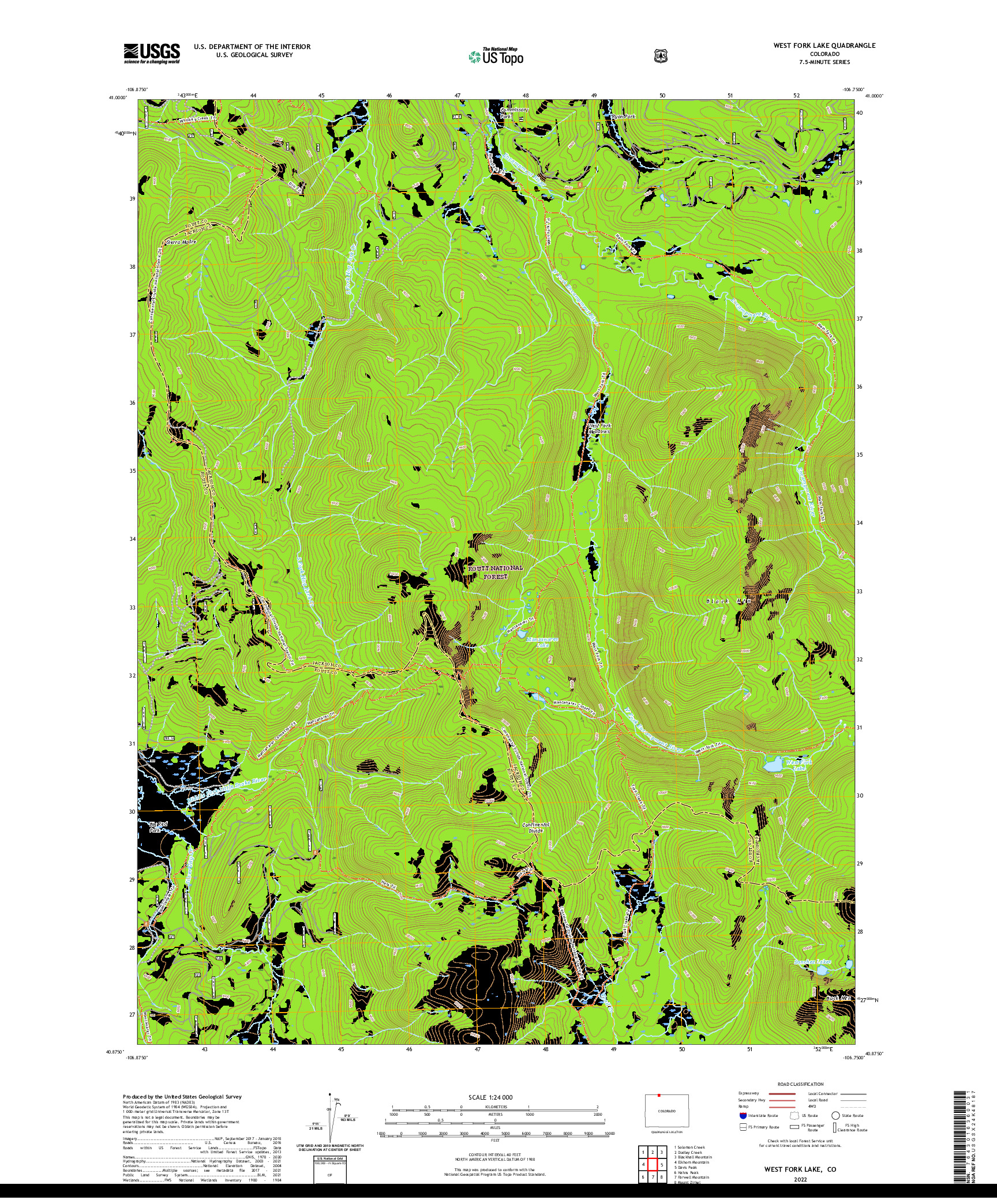 US TOPO 7.5-MINUTE MAP FOR WEST FORK LAKE, CO