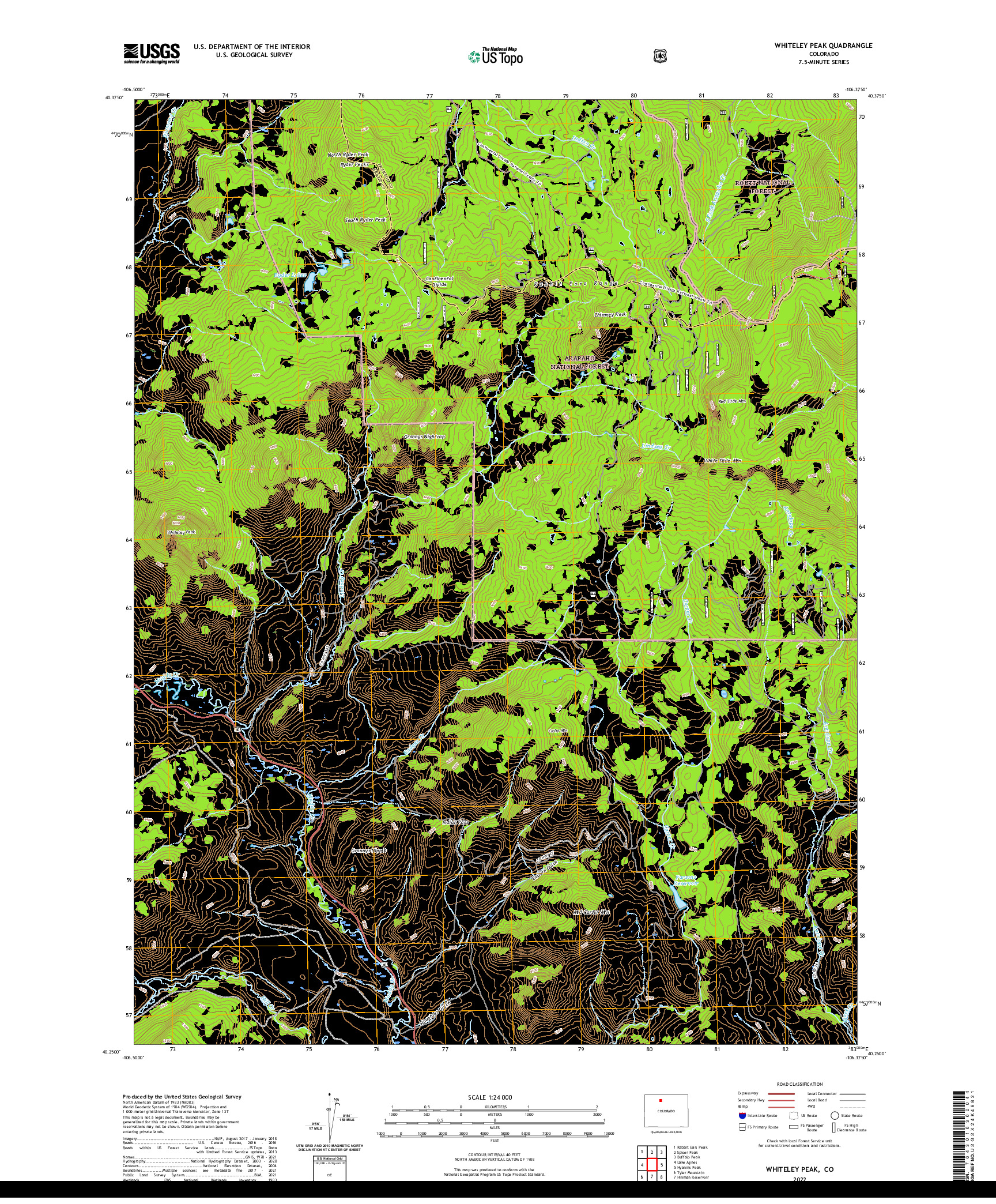 US TOPO 7.5-MINUTE MAP FOR WHITELEY PEAK, CO