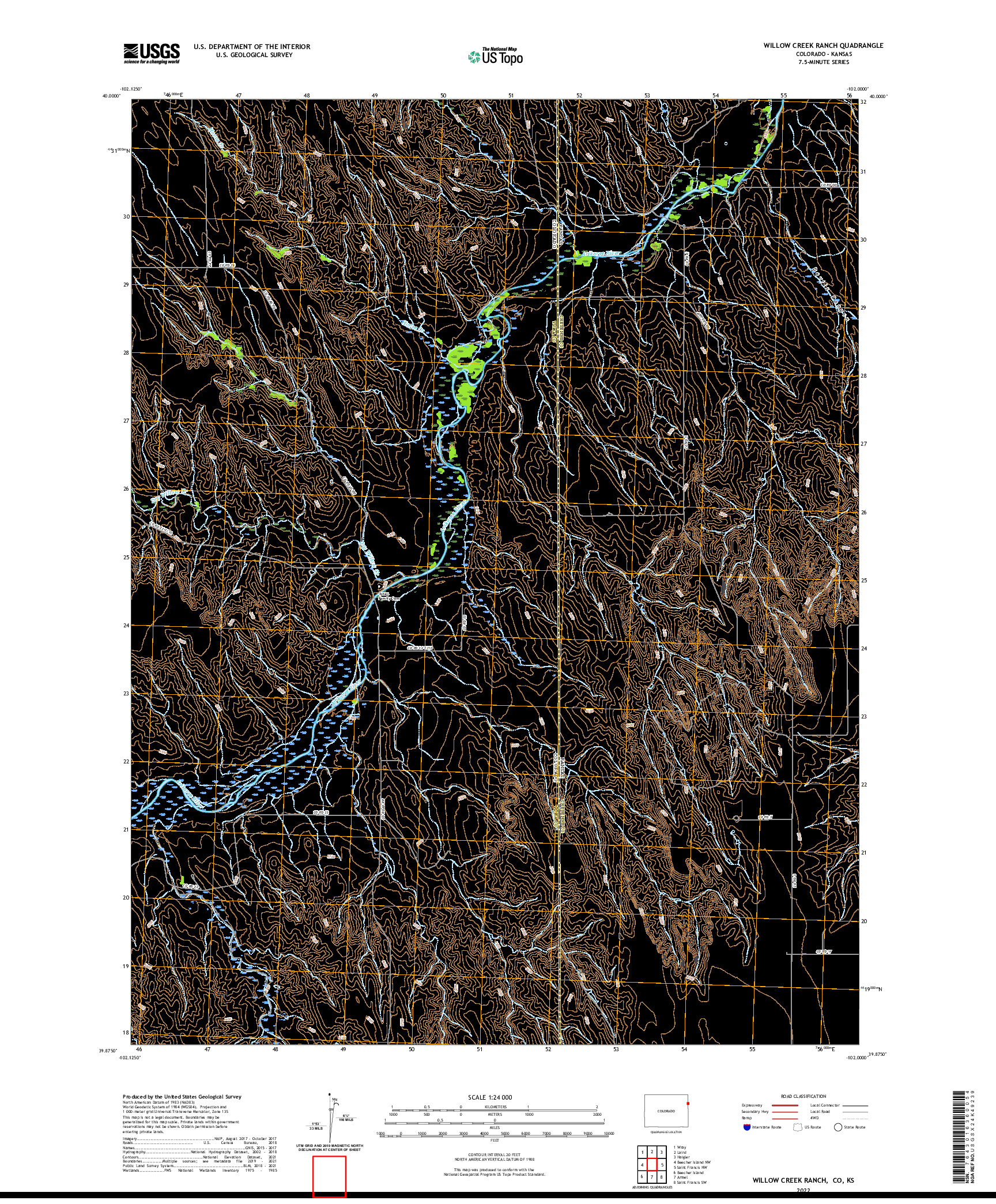 US TOPO 7.5-MINUTE MAP FOR WILLOW CREEK RANCH, CO,KS