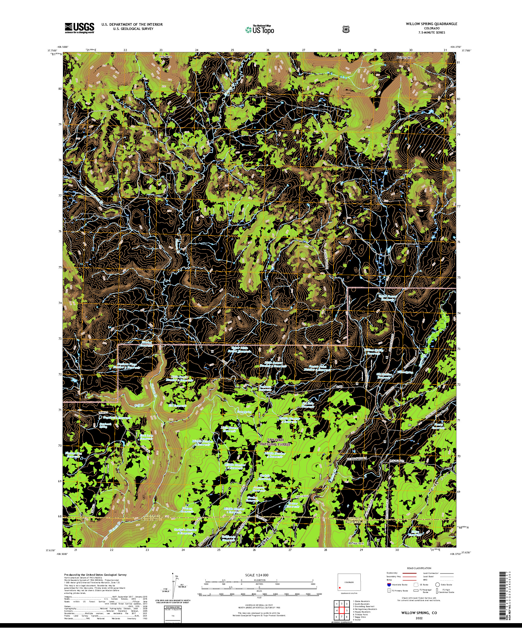 US TOPO 7.5-MINUTE MAP FOR WILLOW SPRING, CO