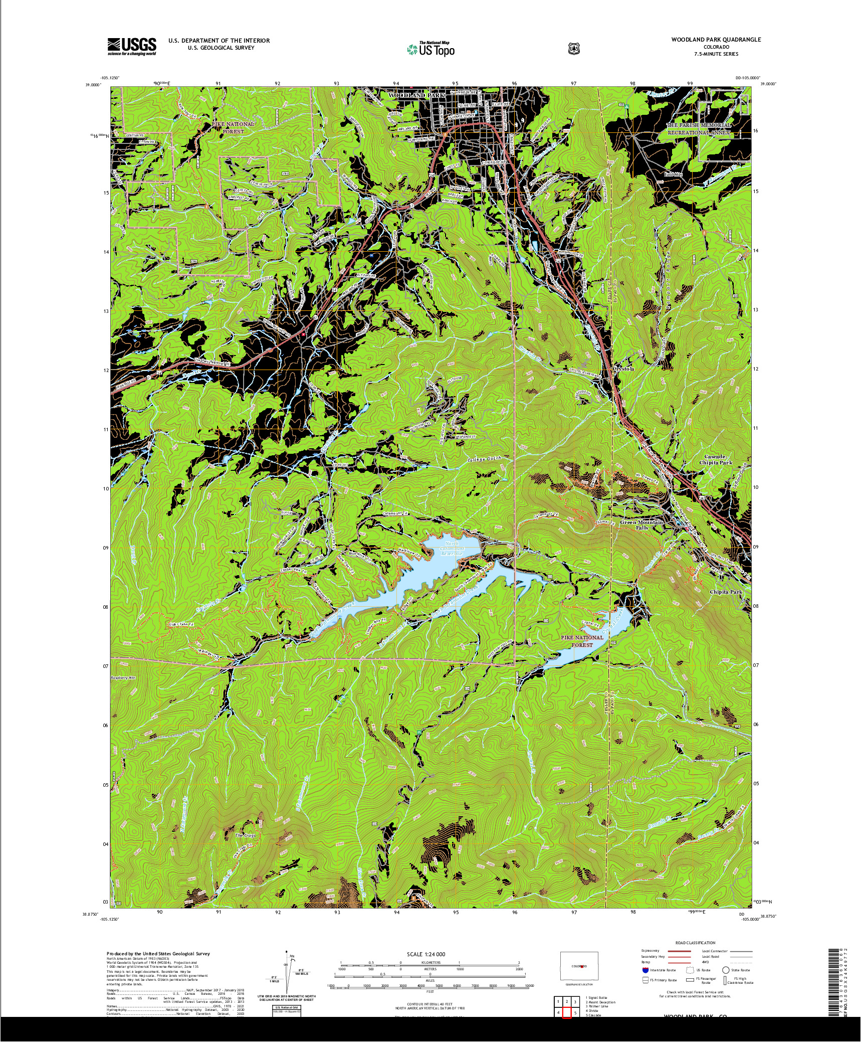 US TOPO 7.5-MINUTE MAP FOR WOODLAND PARK, CO