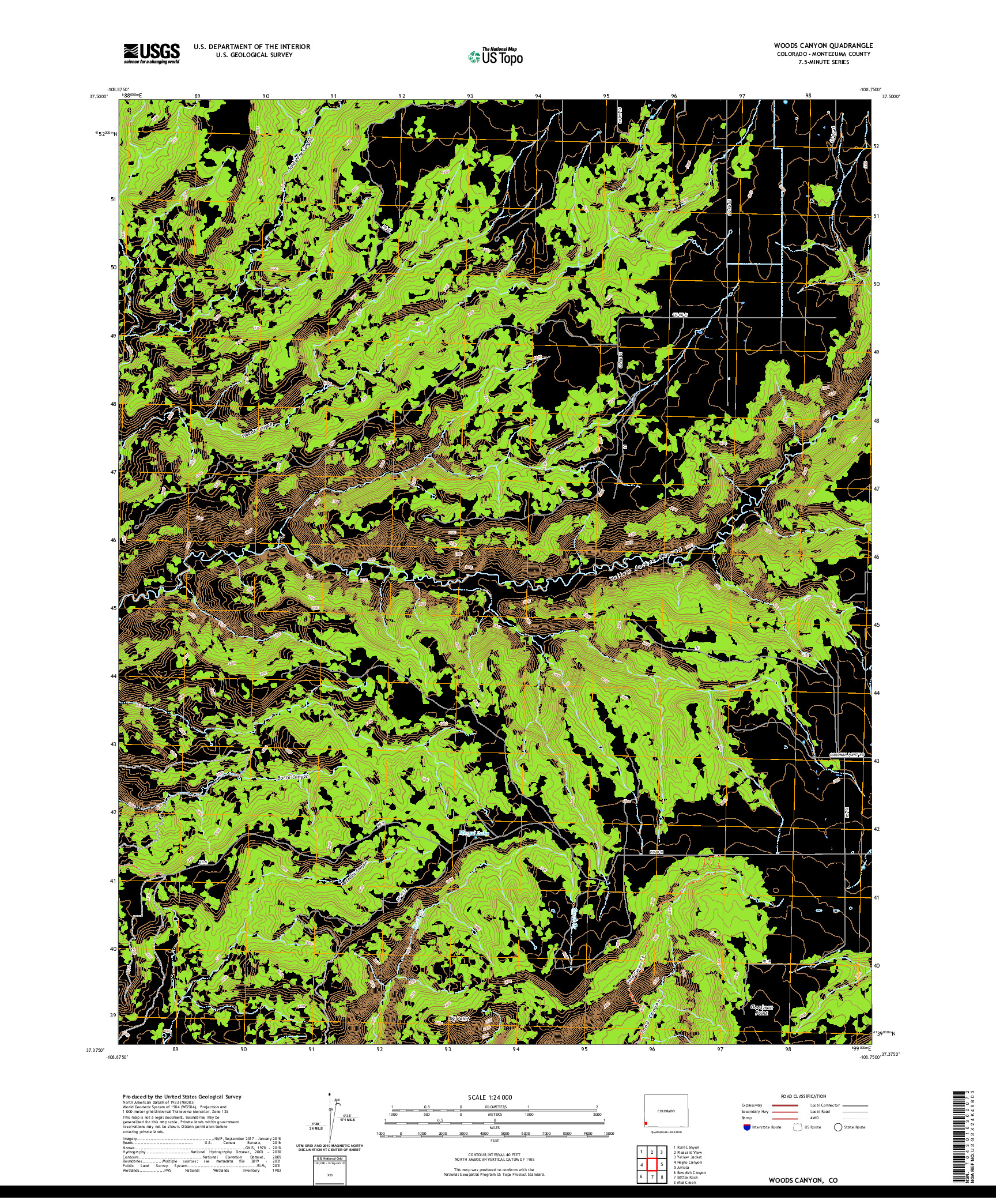 US TOPO 7.5-MINUTE MAP FOR WOODS CANYON, CO