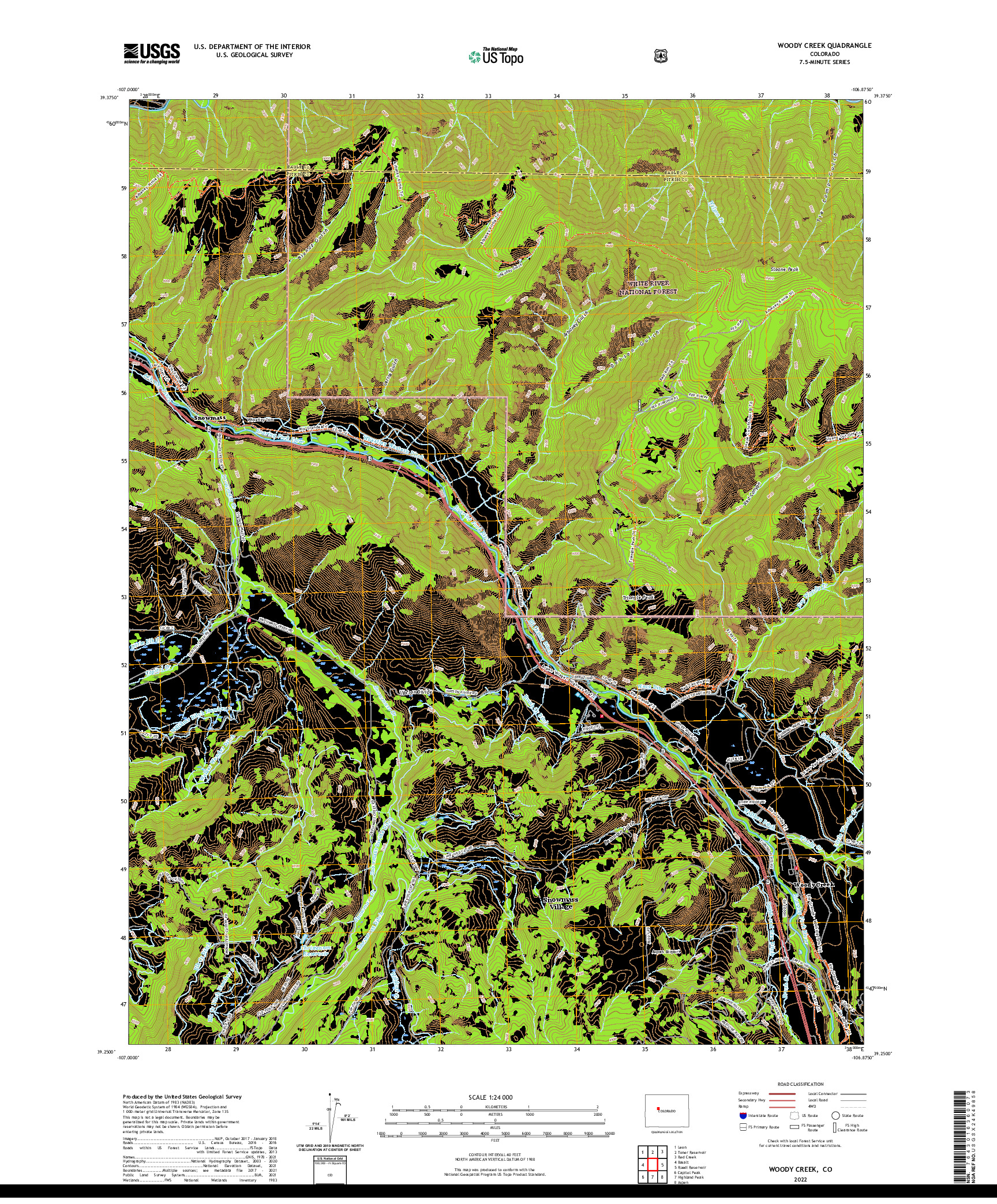 US TOPO 7.5-MINUTE MAP FOR WOODY CREEK, CO