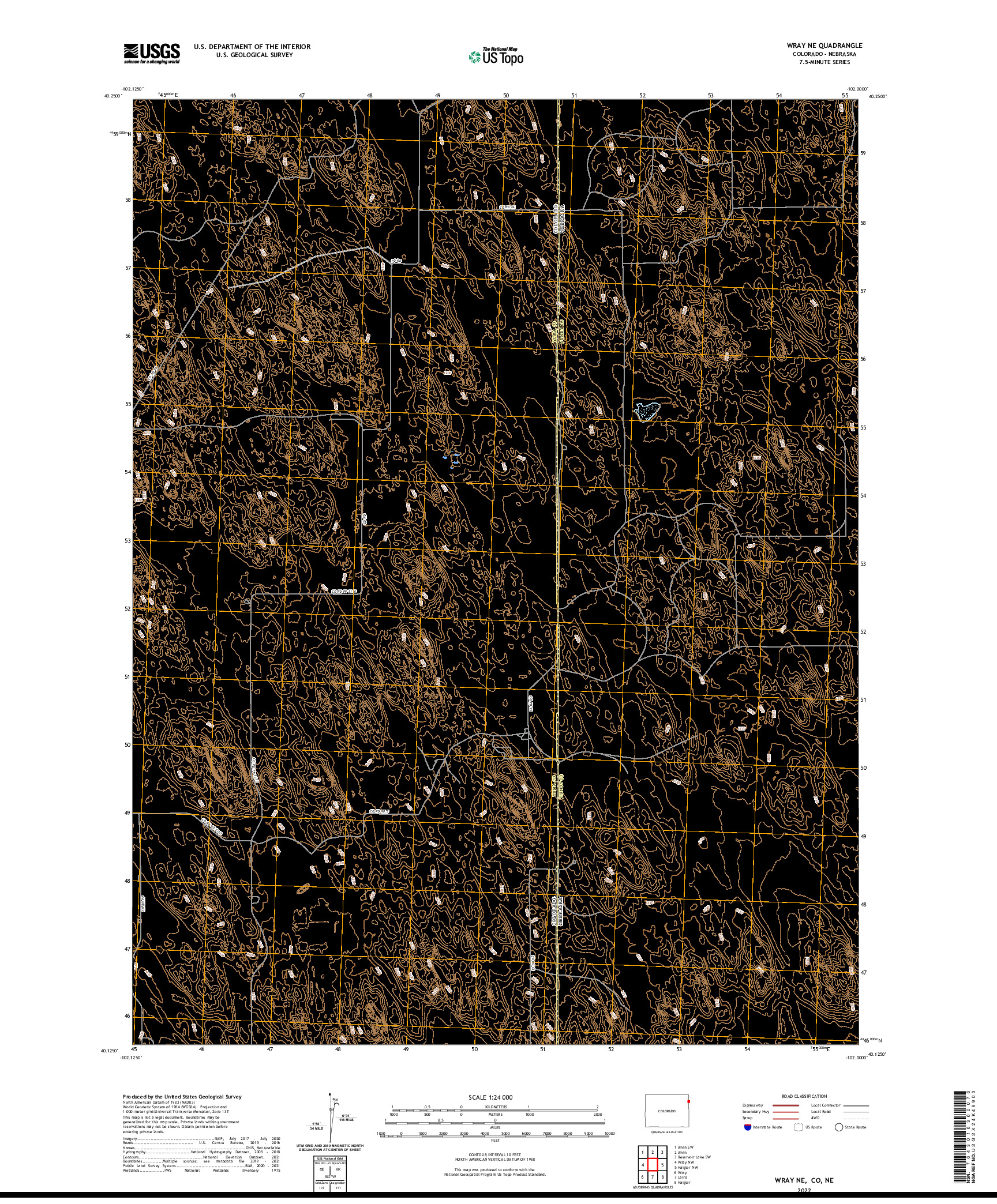 US TOPO 7.5-MINUTE MAP FOR WRAY NE, CO,NE