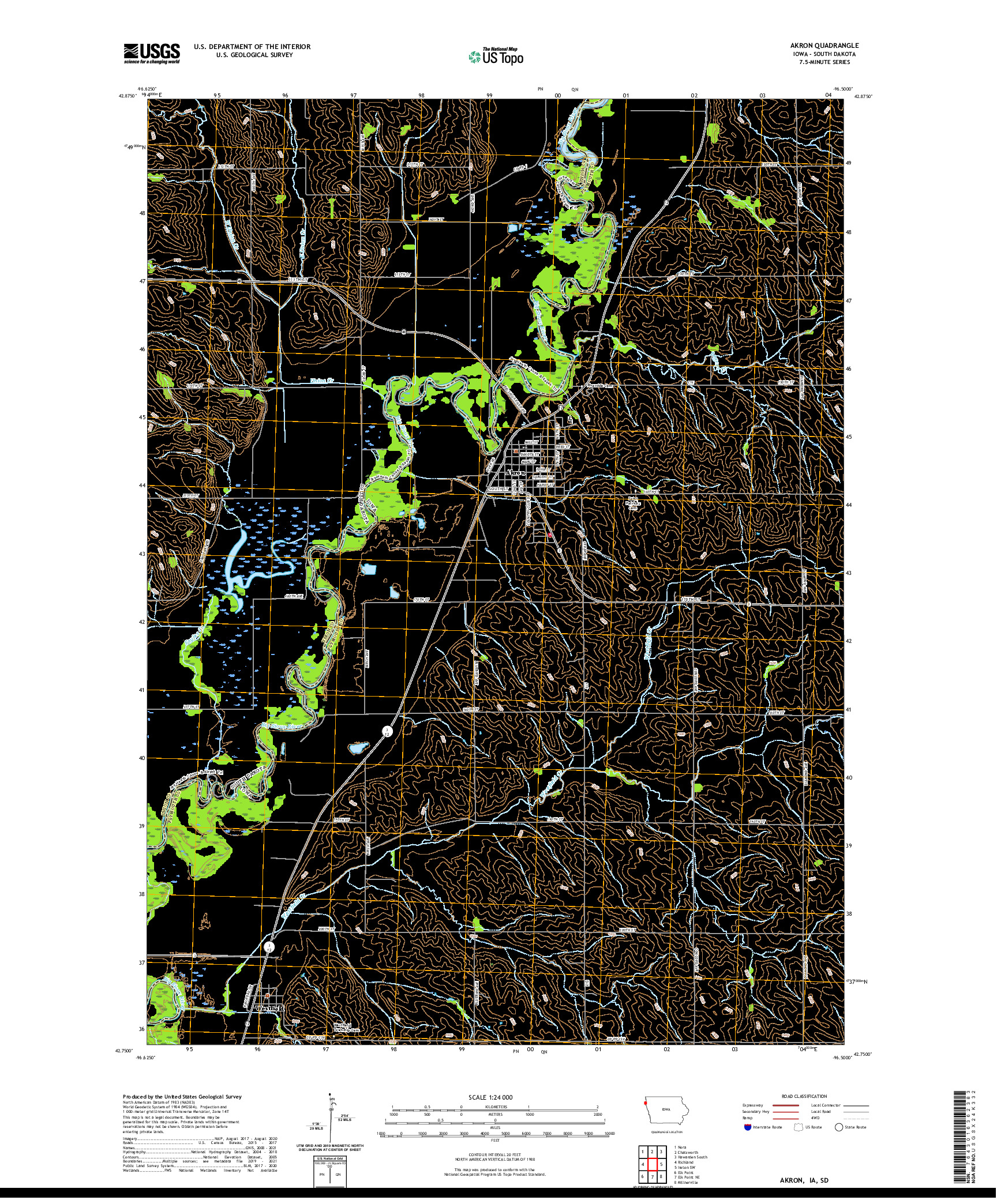 US TOPO 7.5-MINUTE MAP FOR AKRON, IA,SD