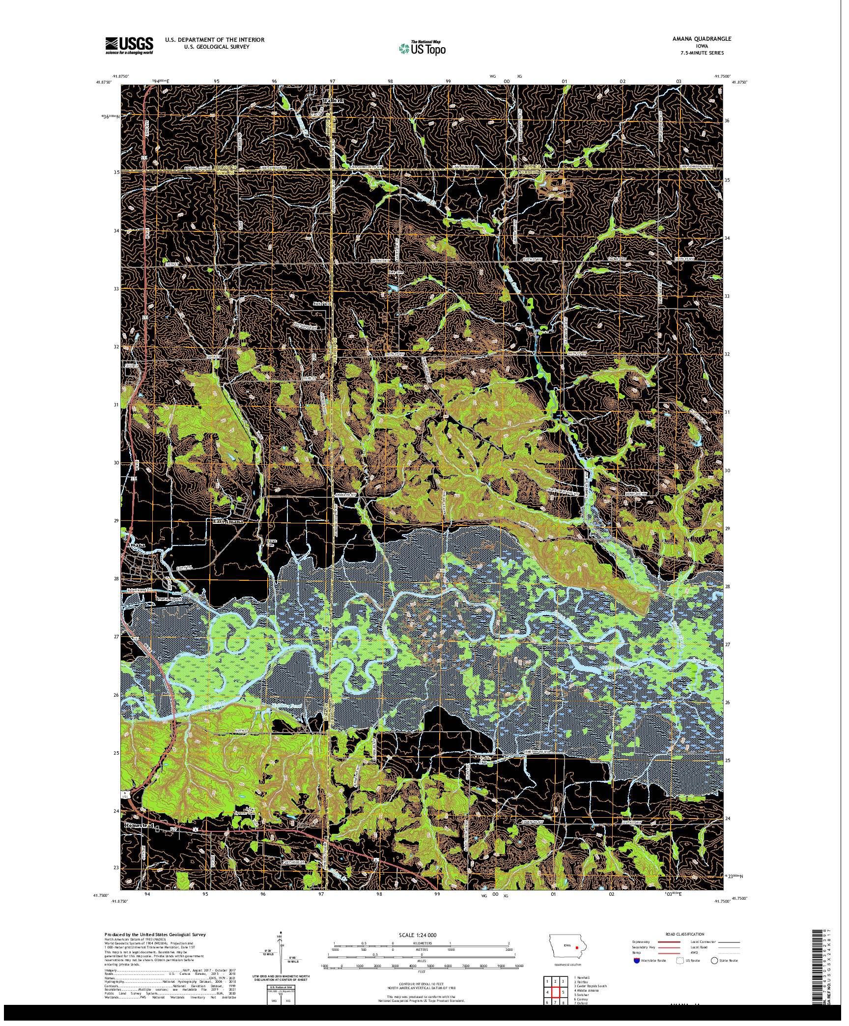 US TOPO 7.5-MINUTE MAP FOR AMANA, IA