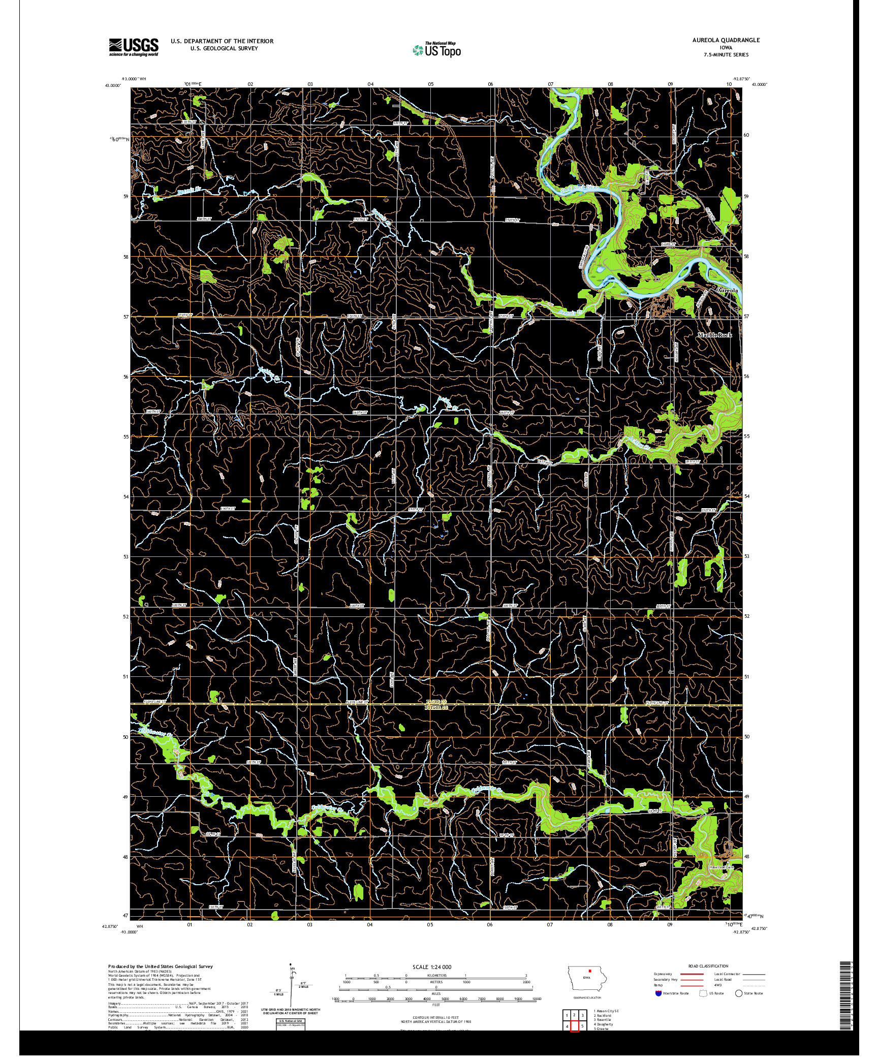 US TOPO 7.5-MINUTE MAP FOR AUREOLA, IA