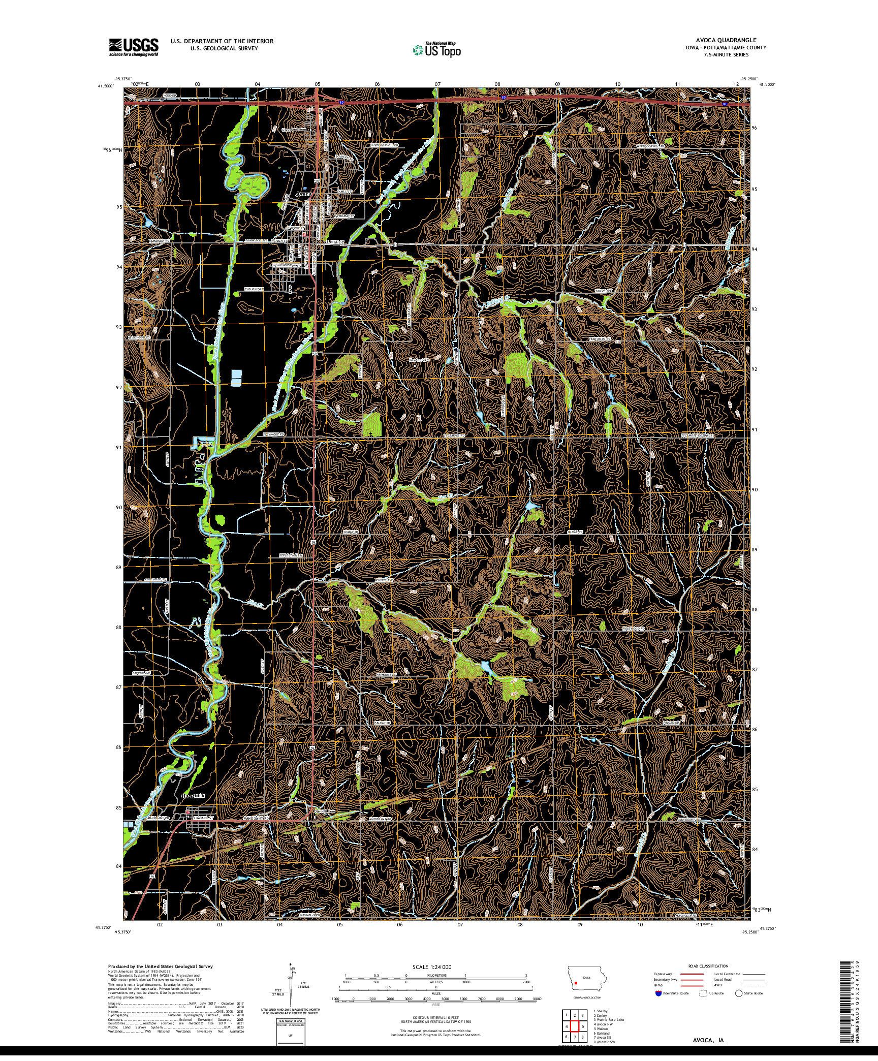 US TOPO 7.5-MINUTE MAP FOR AVOCA, IA