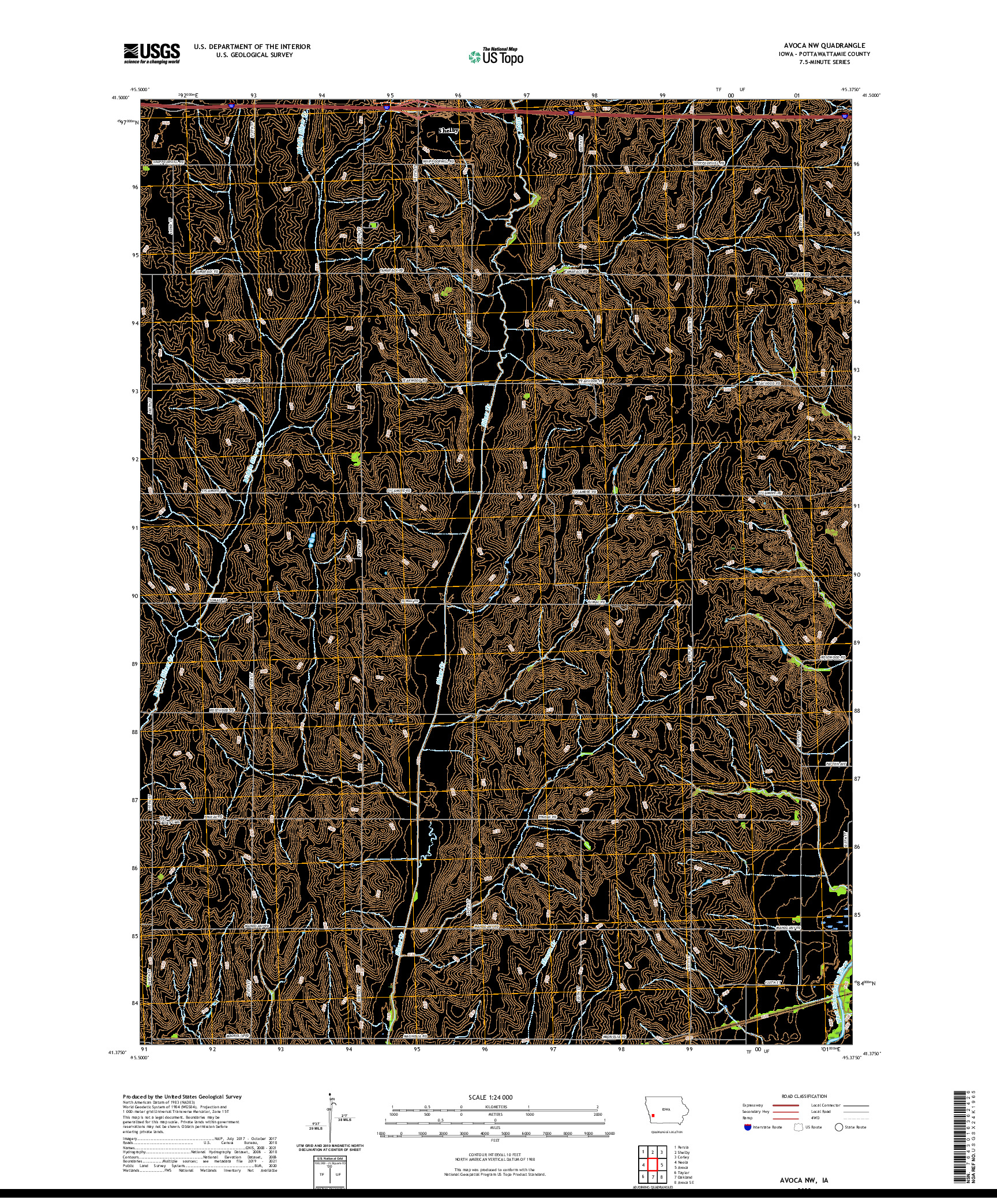 US TOPO 7.5-MINUTE MAP FOR AVOCA NW, IA