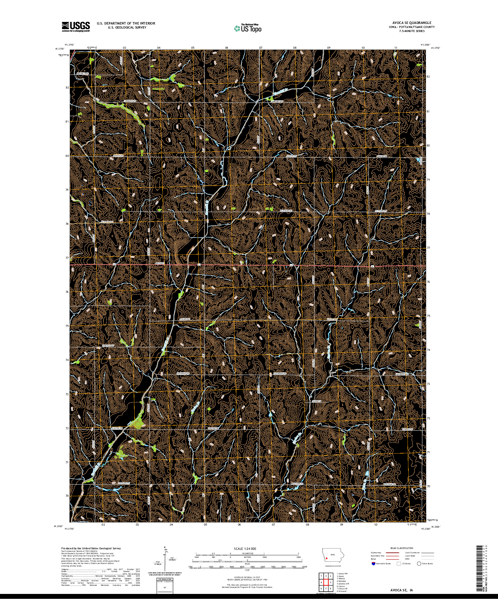 US TOPO 7.5-MINUTE MAP FOR AVOCA SE, IA