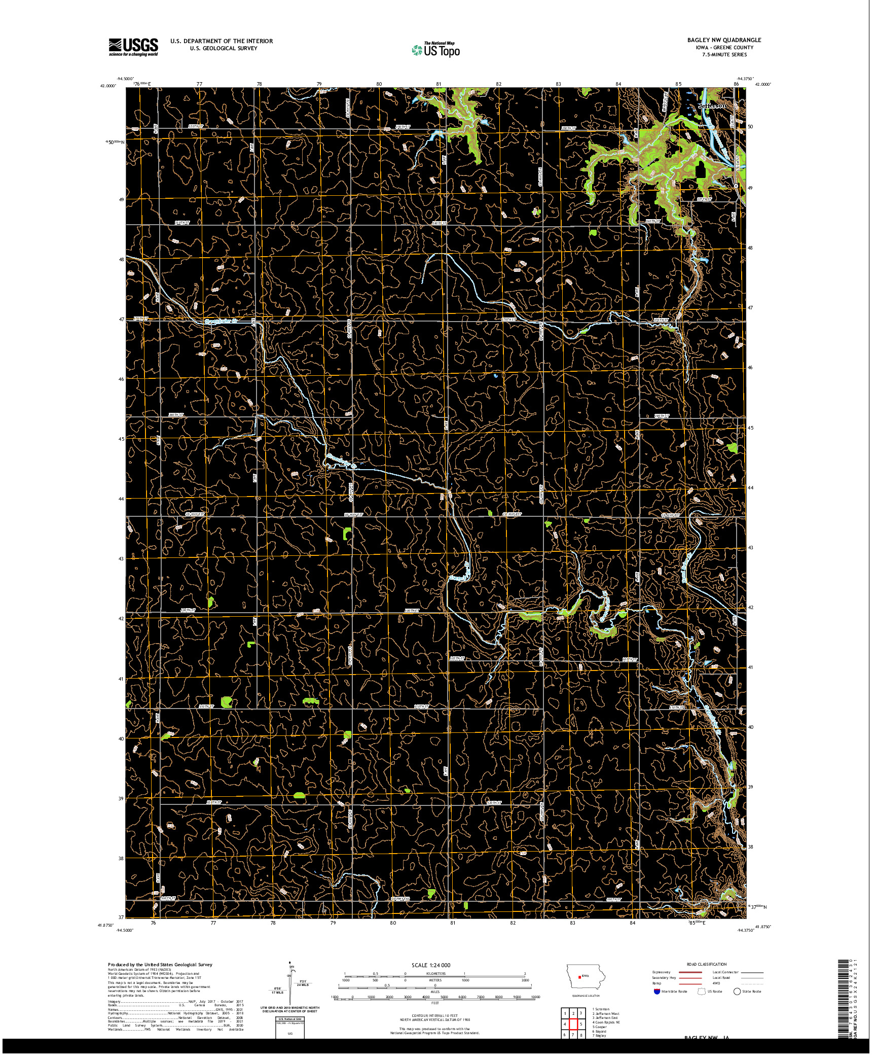 US TOPO 7.5-MINUTE MAP FOR BAGLEY NW, IA