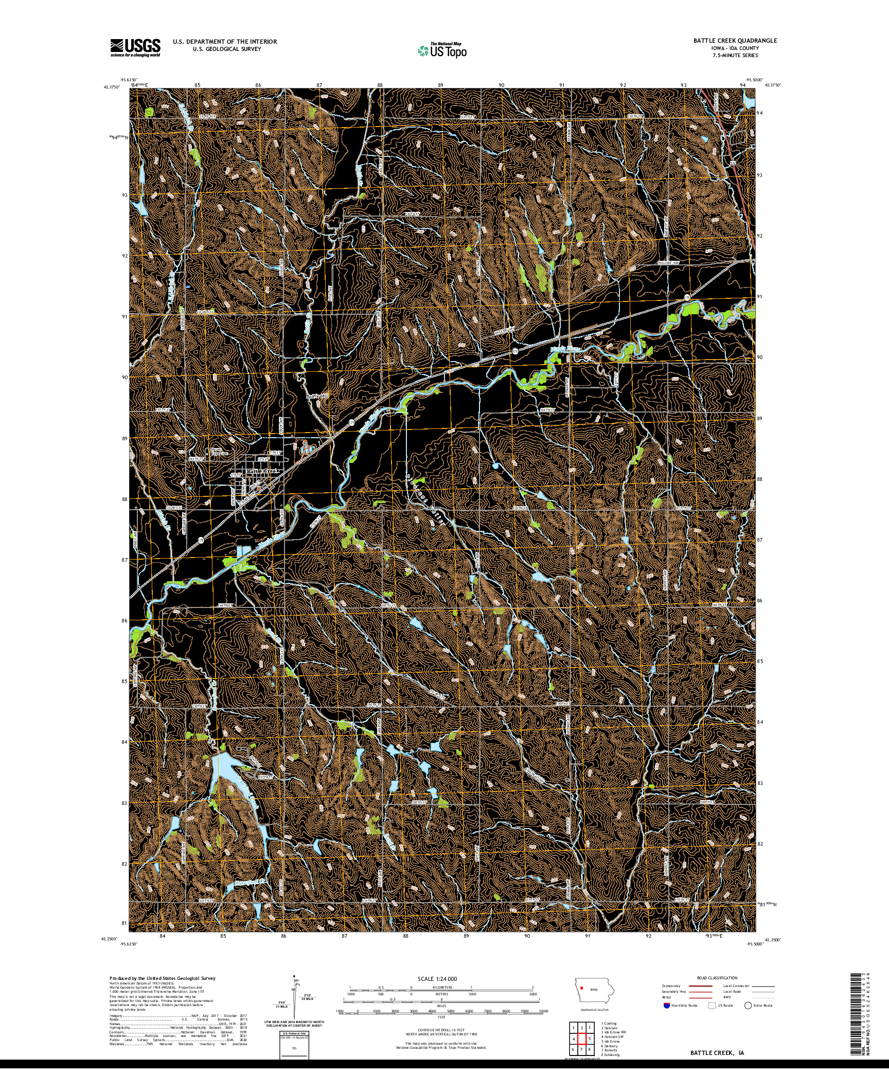 US TOPO 7.5-MINUTE MAP FOR BATTLE CREEK, IA