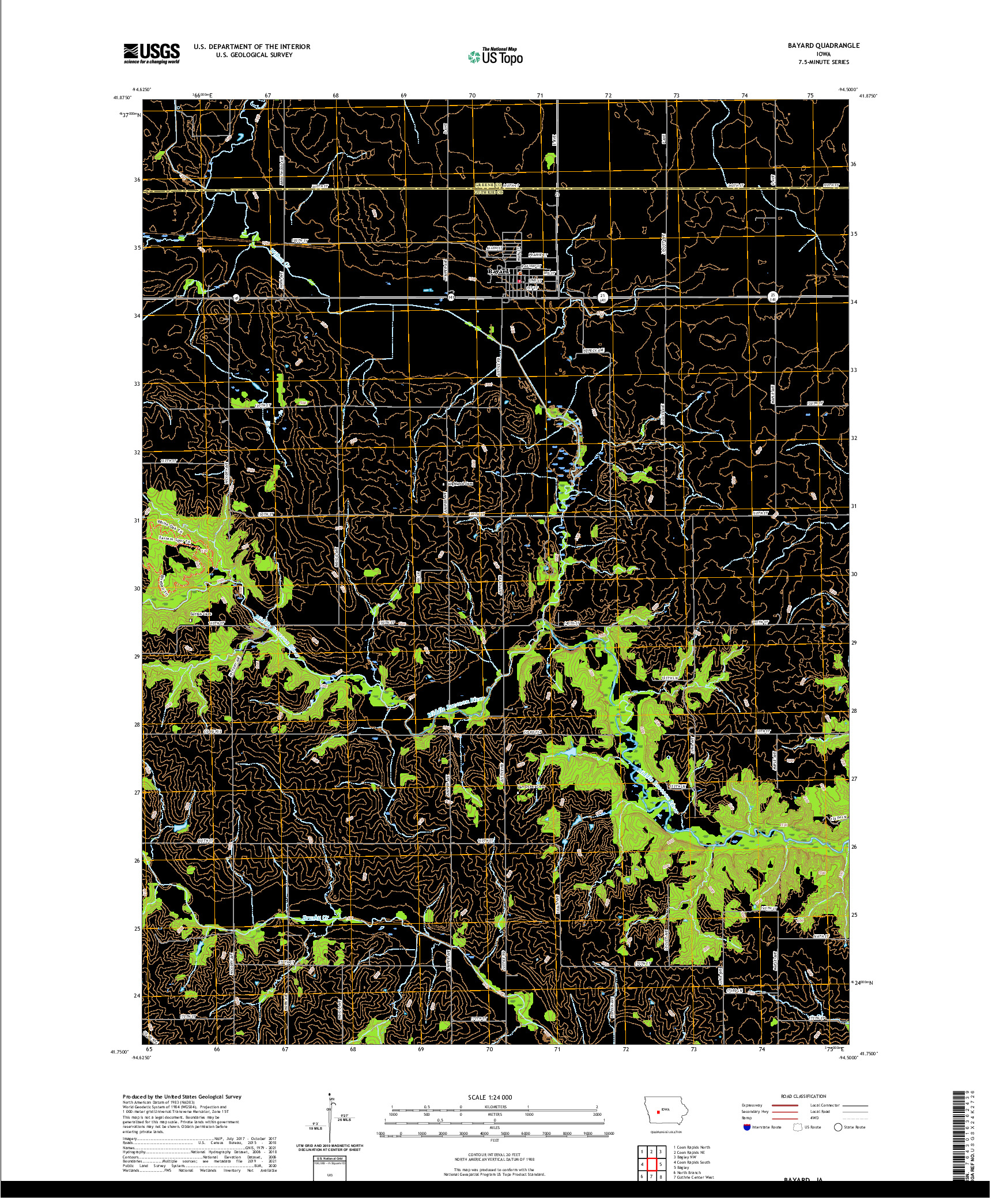 US TOPO 7.5-MINUTE MAP FOR BAYARD, IA