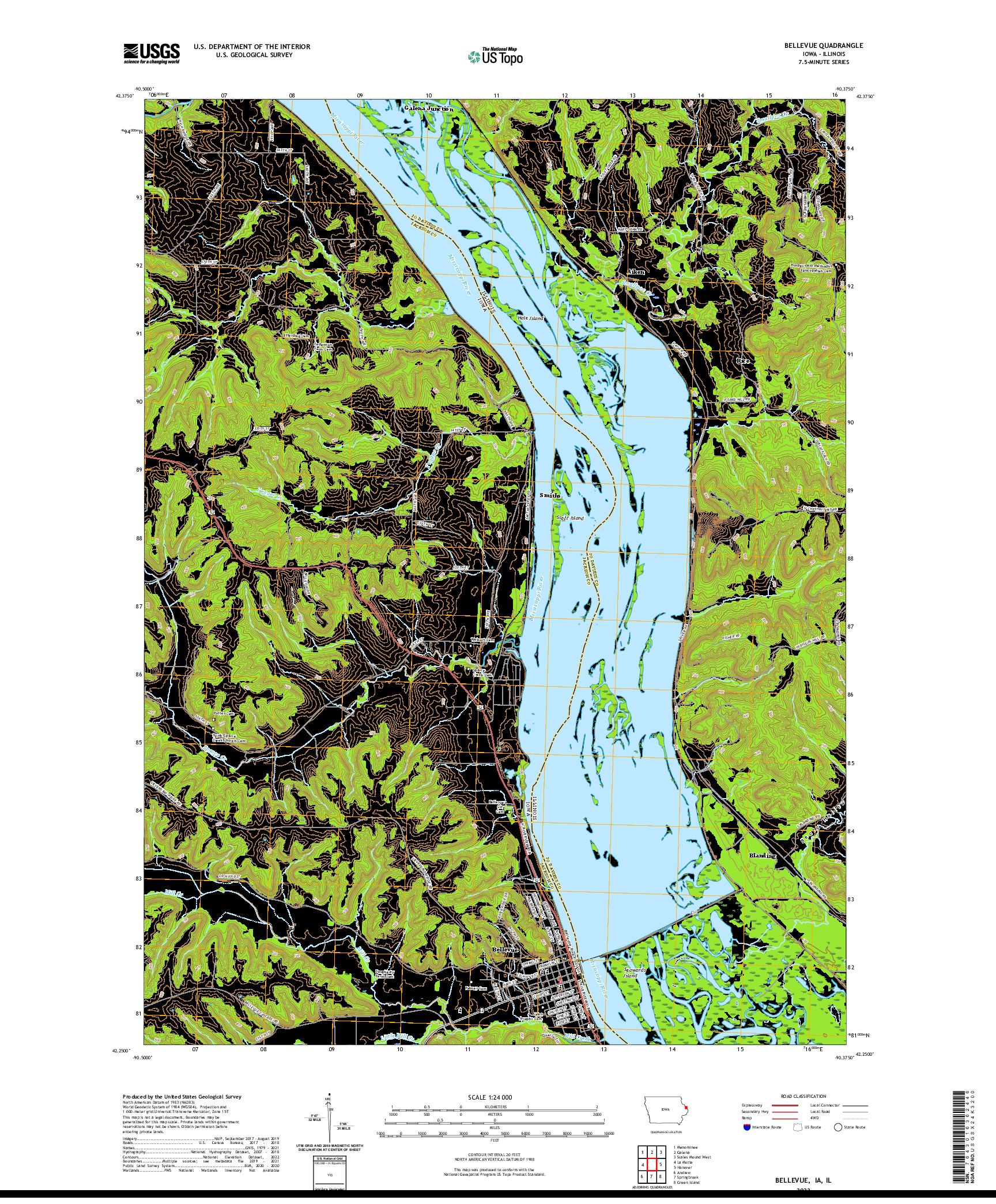 US TOPO 7.5-MINUTE MAP FOR BELLEVUE, IA,IL