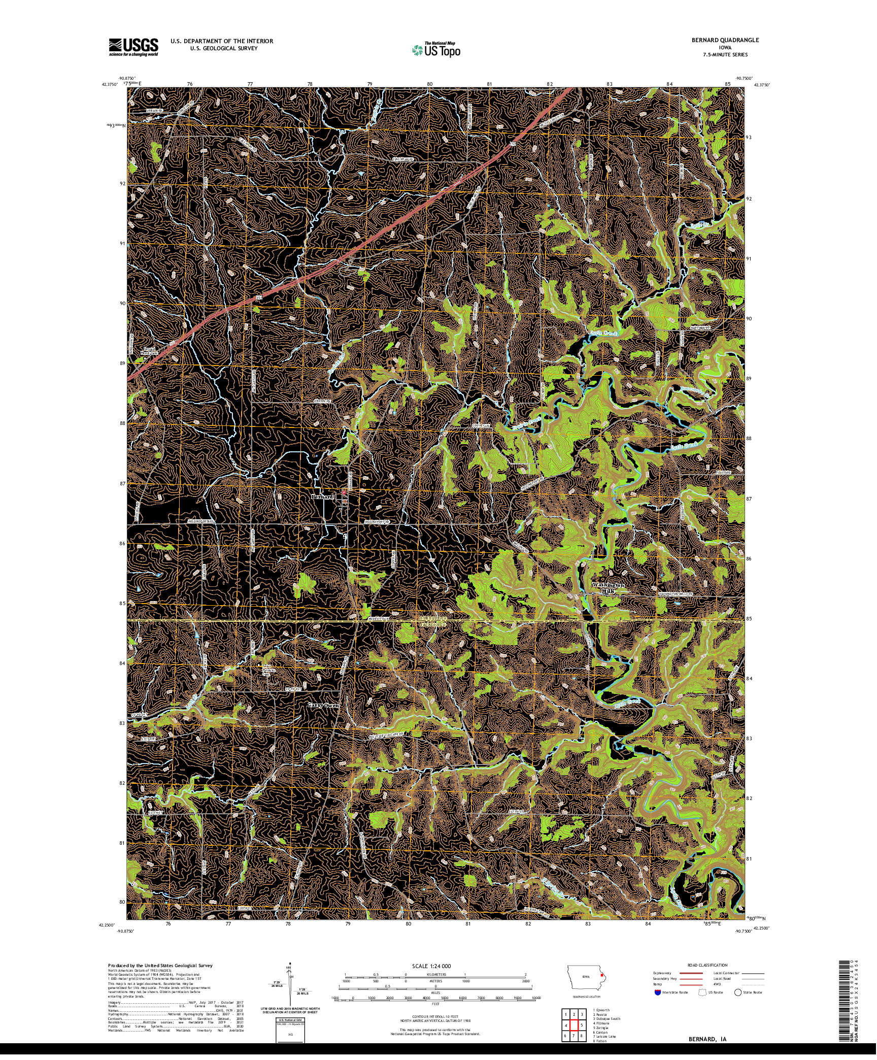 US TOPO 7.5-MINUTE MAP FOR BERNARD, IA