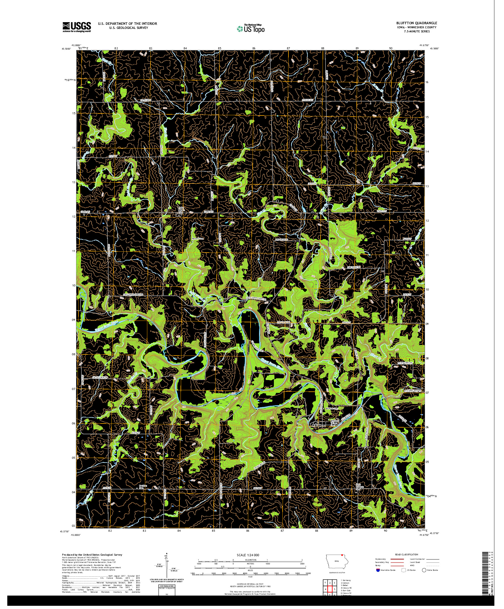 US TOPO 7.5-MINUTE MAP FOR BLUFFTON, IA