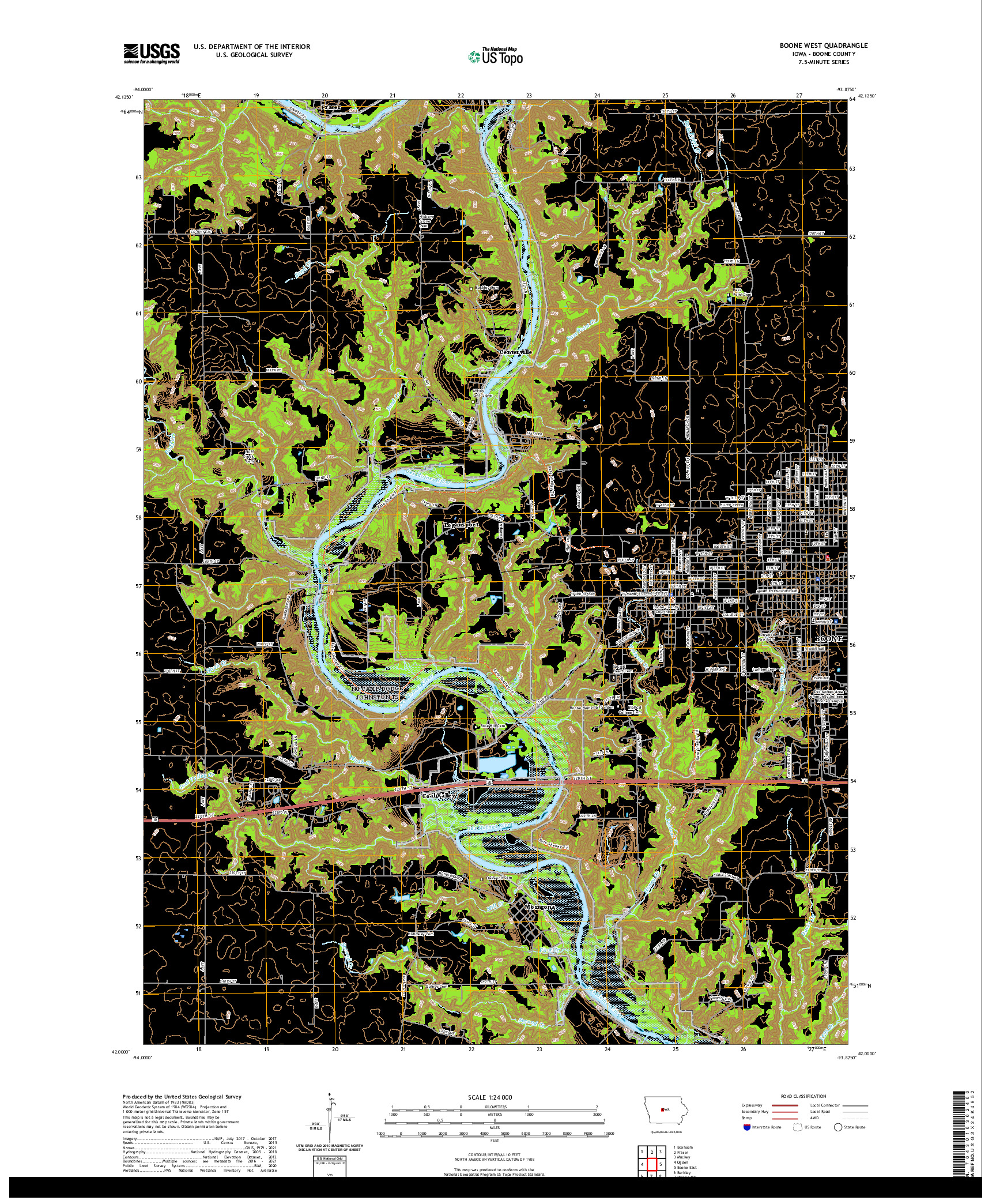 US TOPO 7.5-MINUTE MAP FOR BOONE WEST, IA