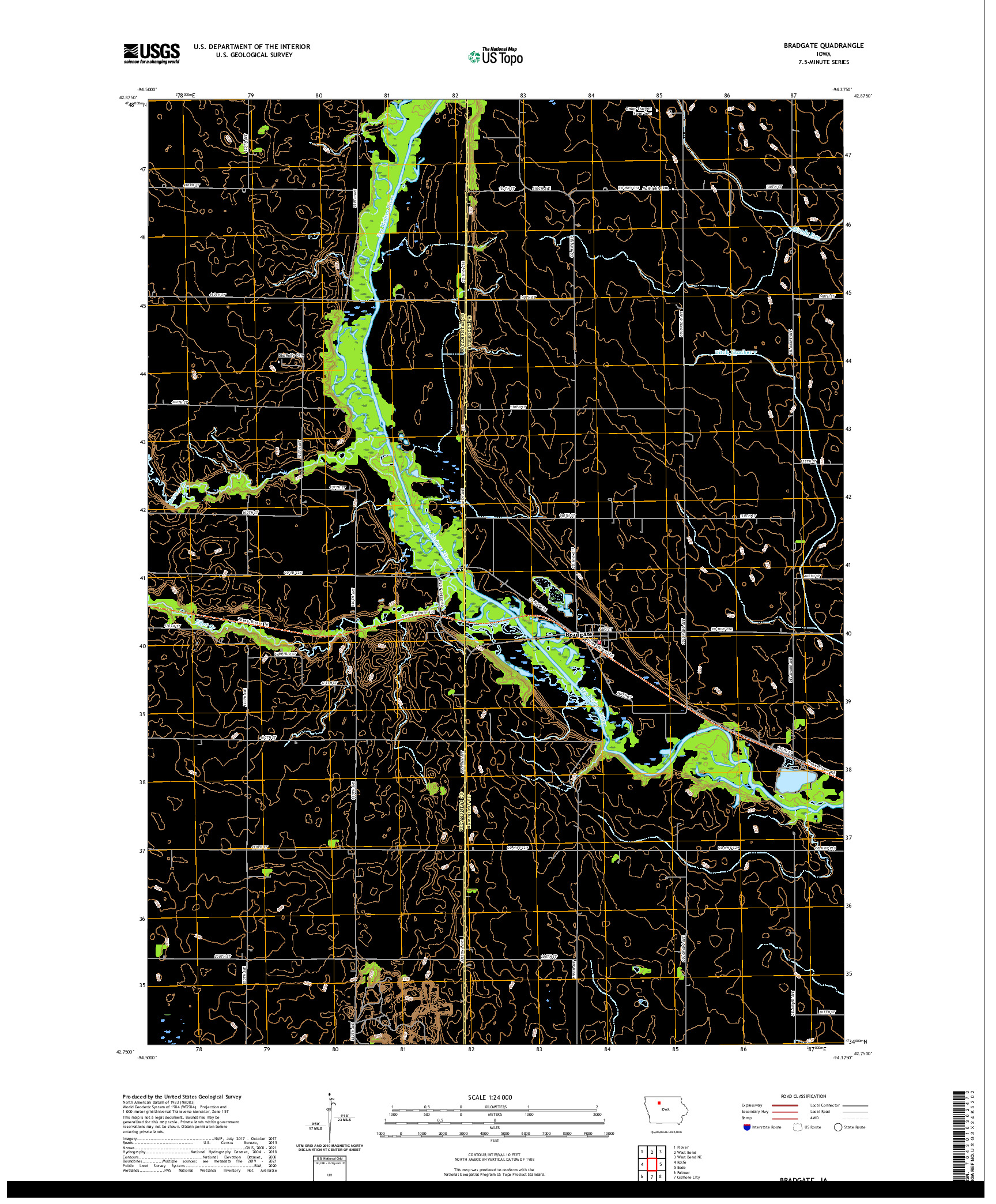 US TOPO 7.5-MINUTE MAP FOR BRADGATE, IA