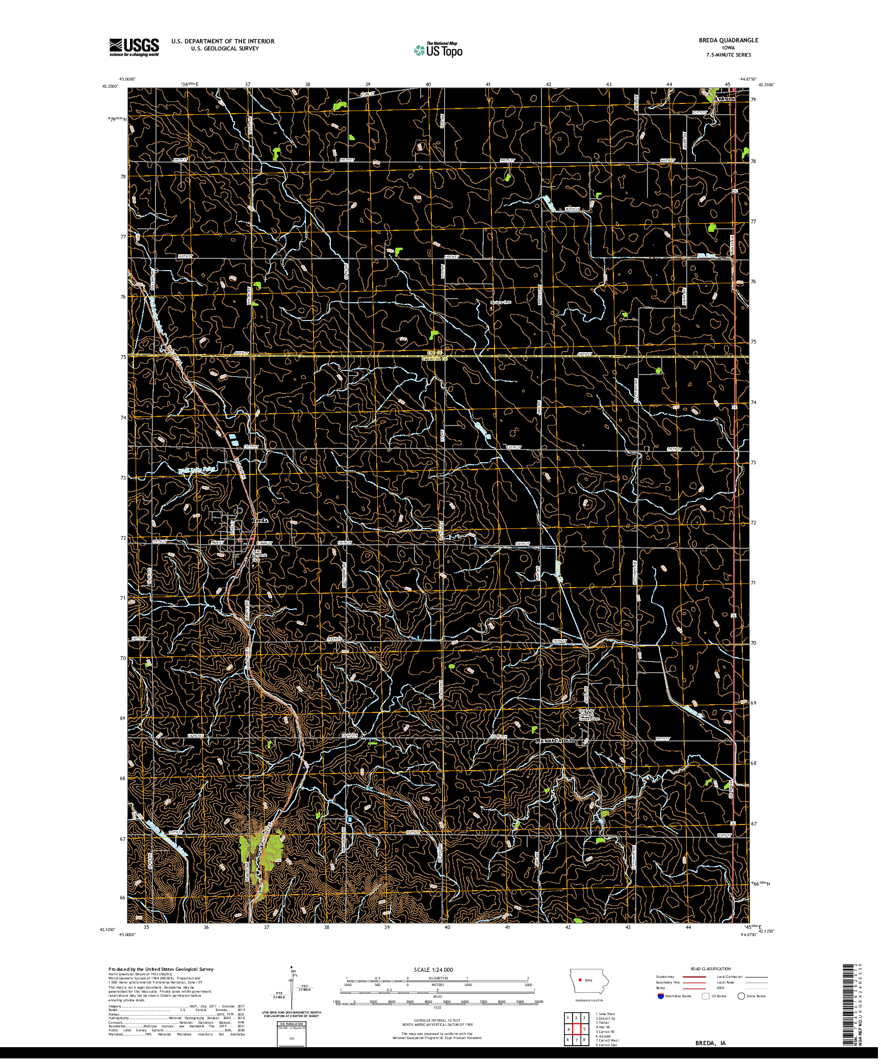 US TOPO 7.5-MINUTE MAP FOR BREDA, IA