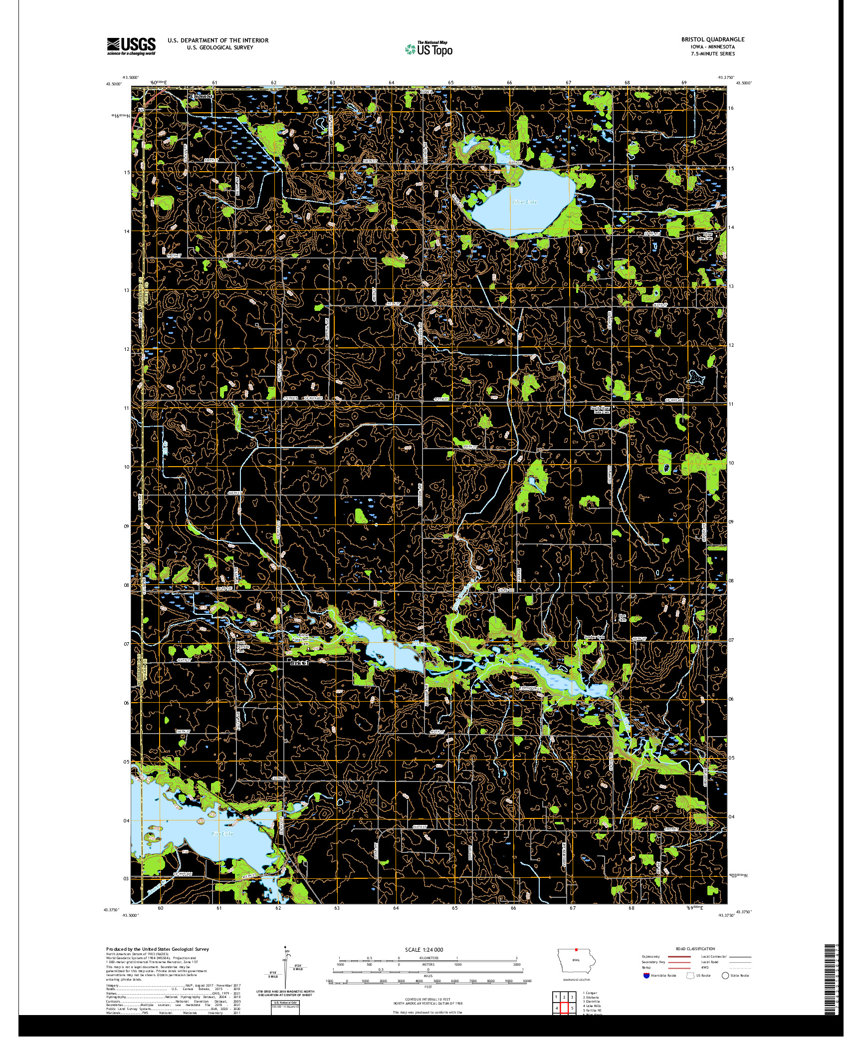 US TOPO 7.5-MINUTE MAP FOR BRISTOL, IA,MN