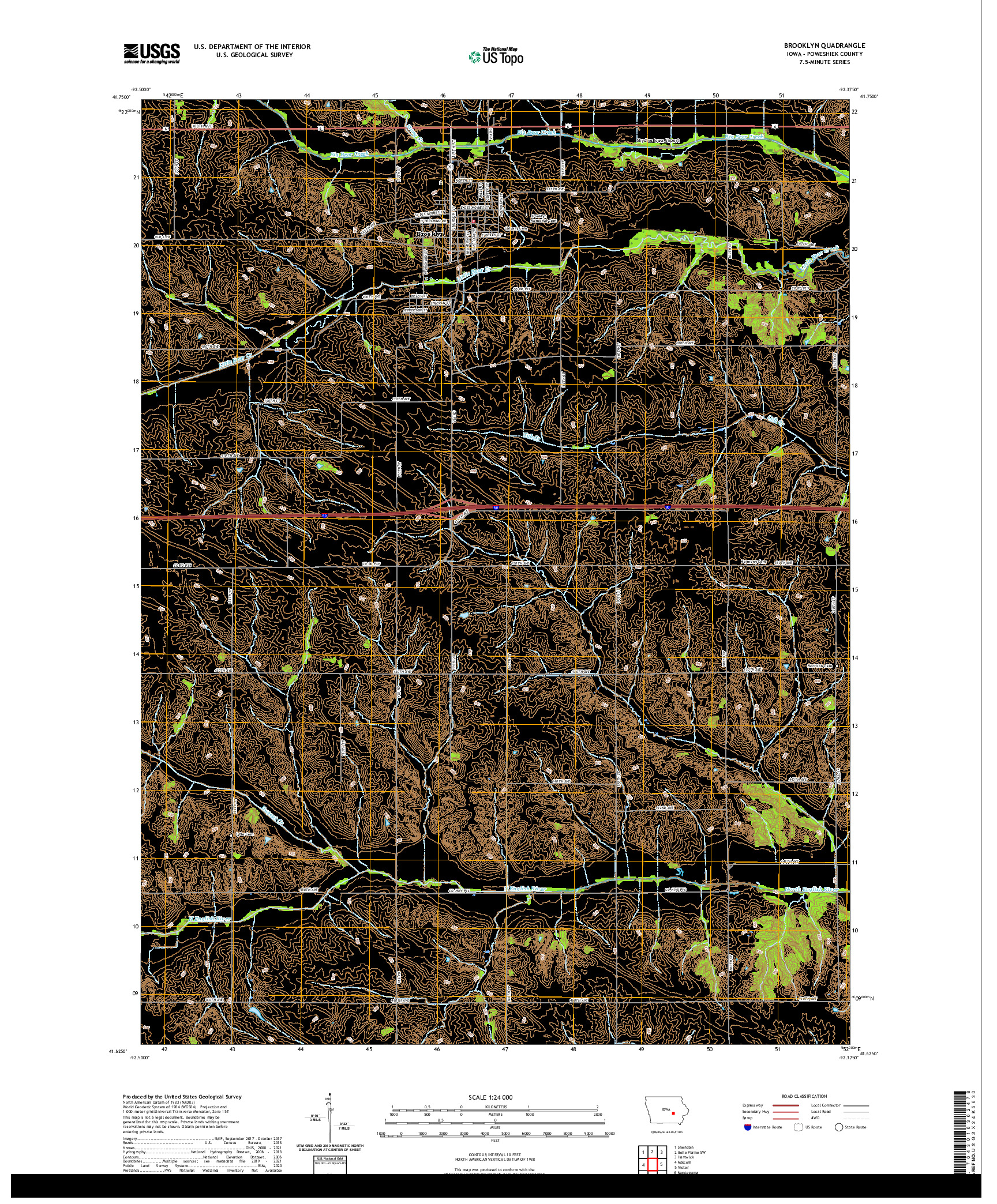 US TOPO 7.5-MINUTE MAP FOR BROOKLYN, IA