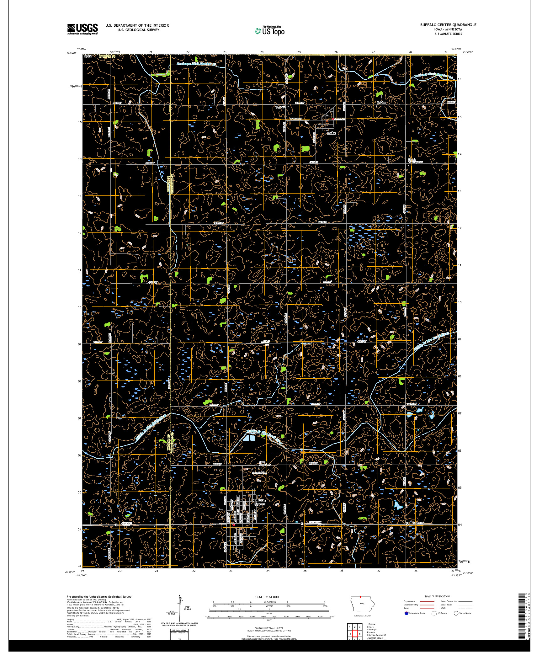 US TOPO 7.5-MINUTE MAP FOR BUFFALO CENTER, IA,MN