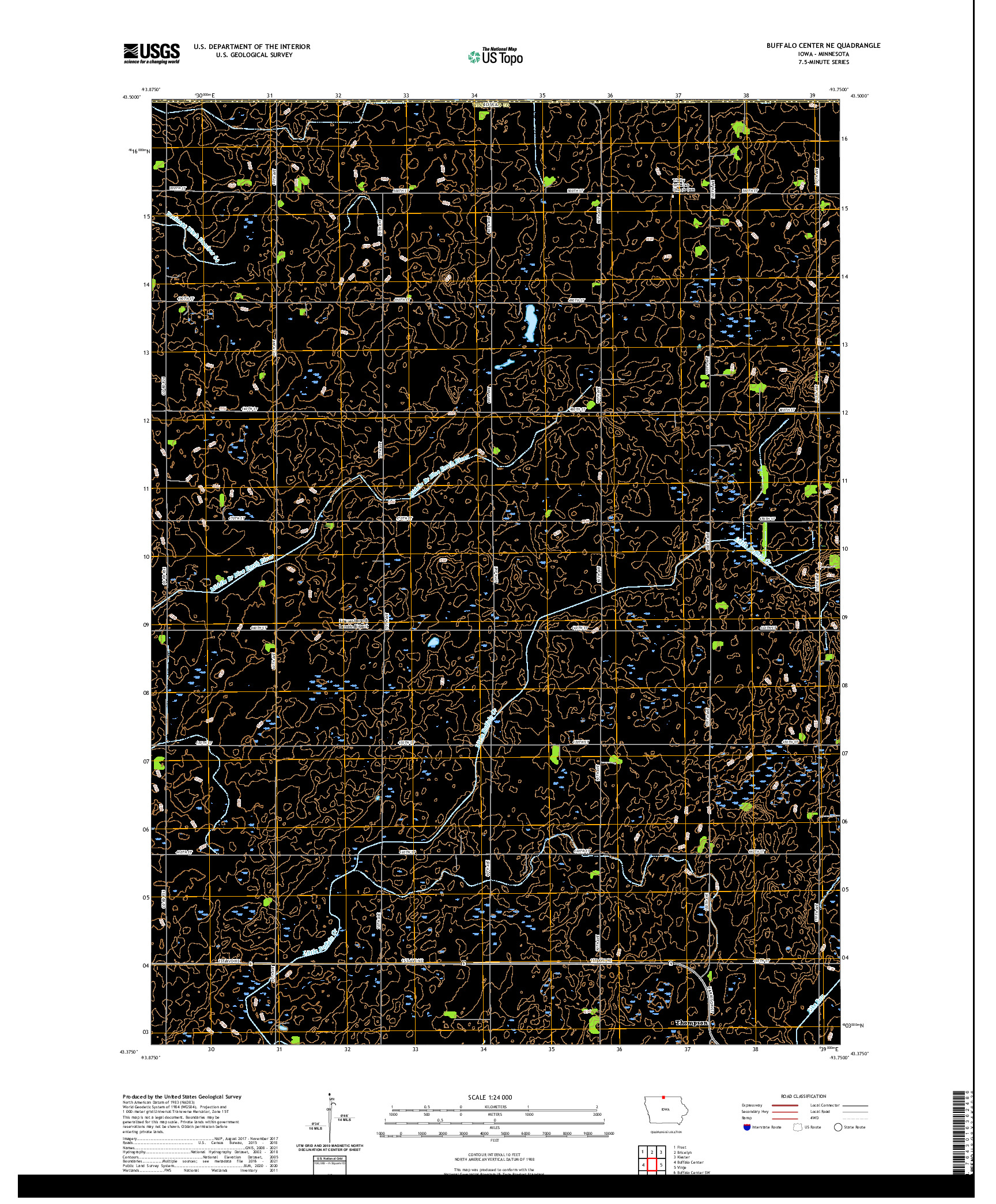 US TOPO 7.5-MINUTE MAP FOR BUFFALO CENTER NE, IA,MN