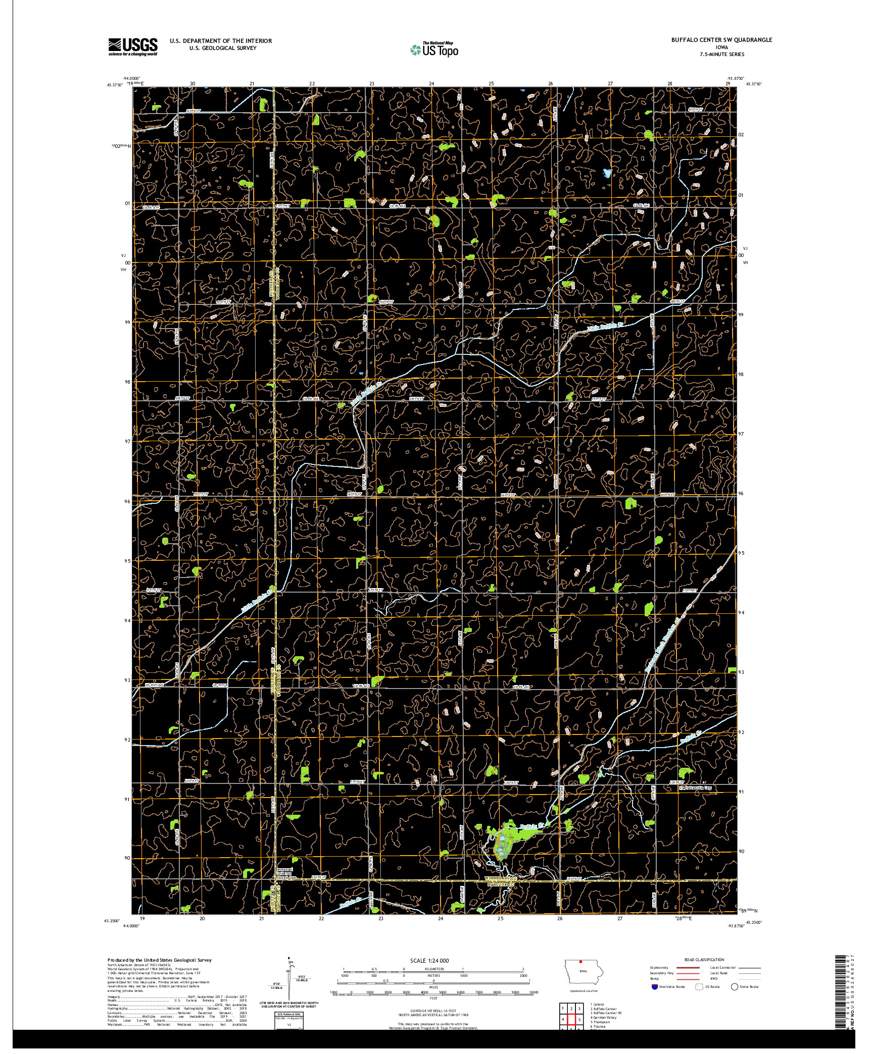 US TOPO 7.5-MINUTE MAP FOR BUFFALO CENTER SW, IA