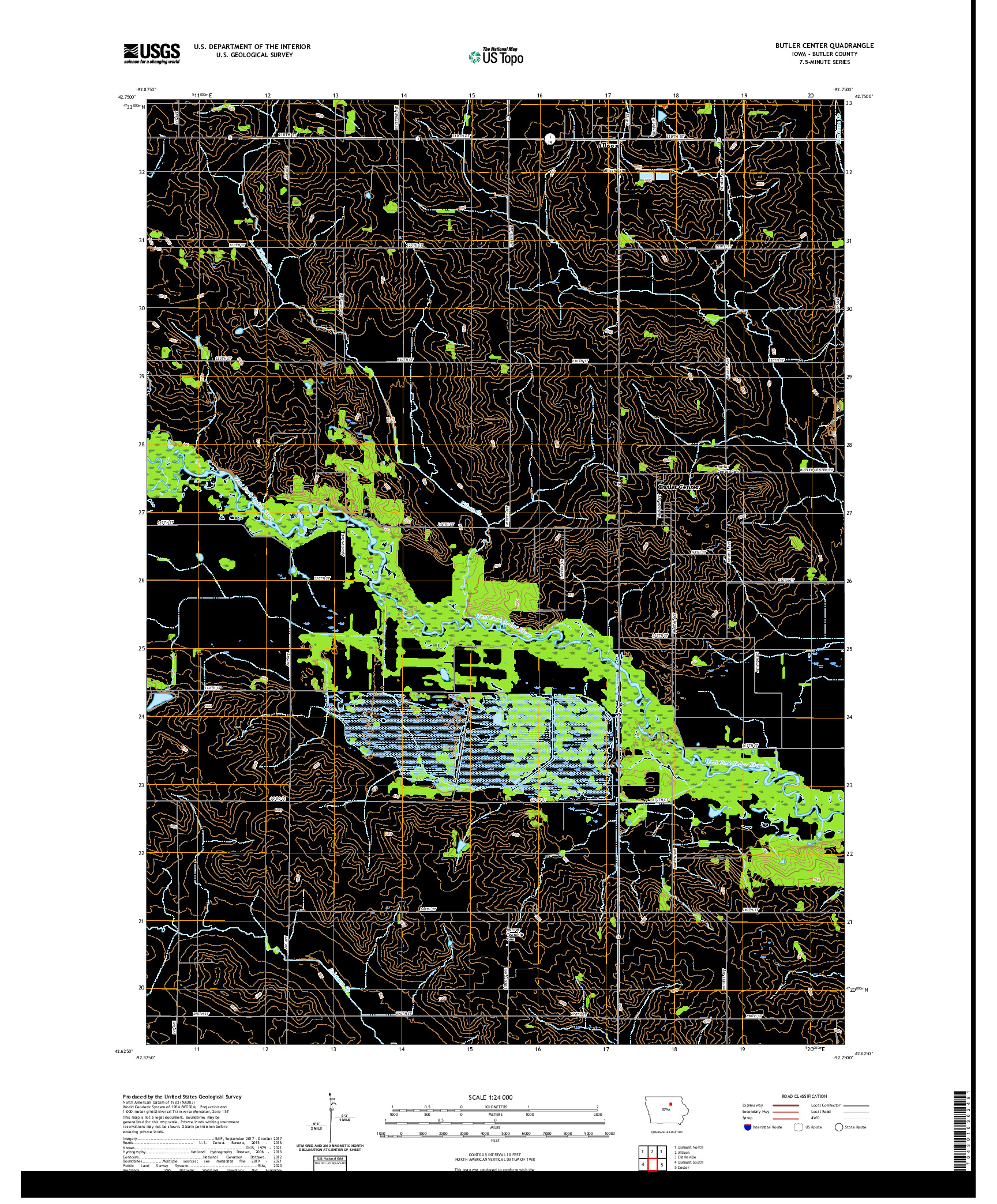 US TOPO 7.5-MINUTE MAP FOR BUTLER CENTER, IA