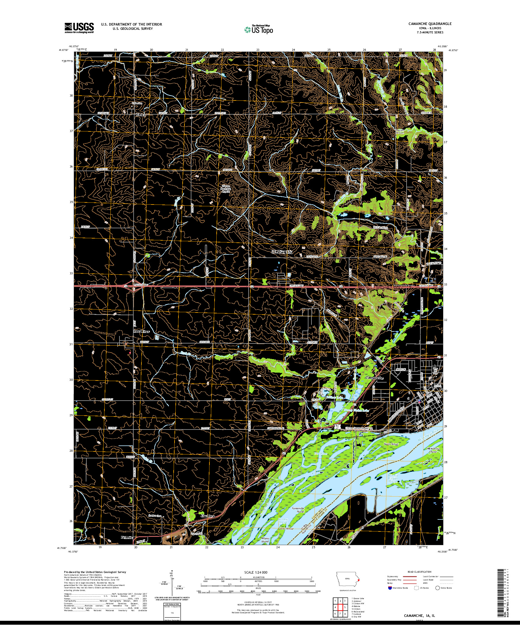 US TOPO 7.5-MINUTE MAP FOR CAMANCHE, IA,IL