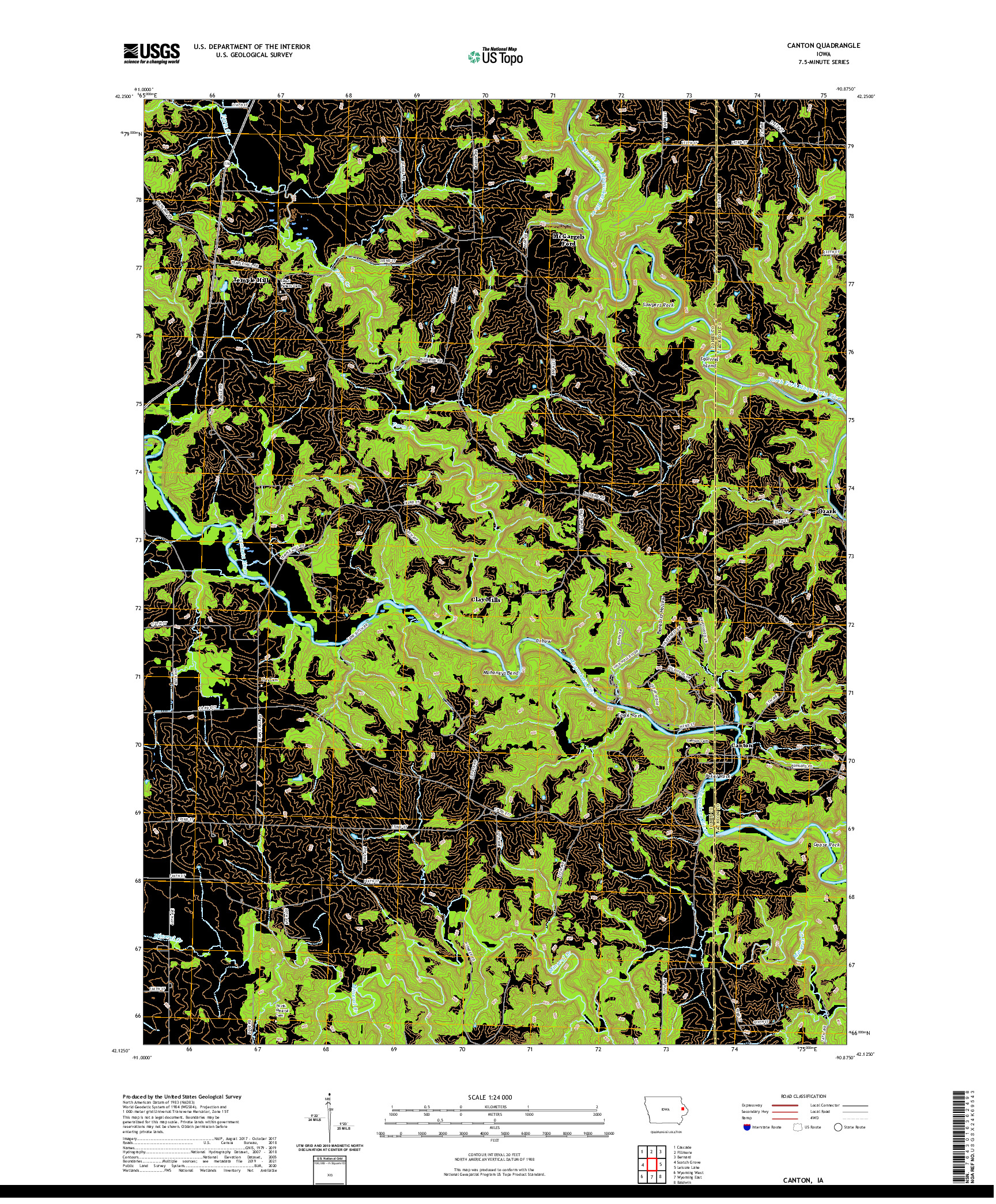 US TOPO 7.5-MINUTE MAP FOR CANTON, IA