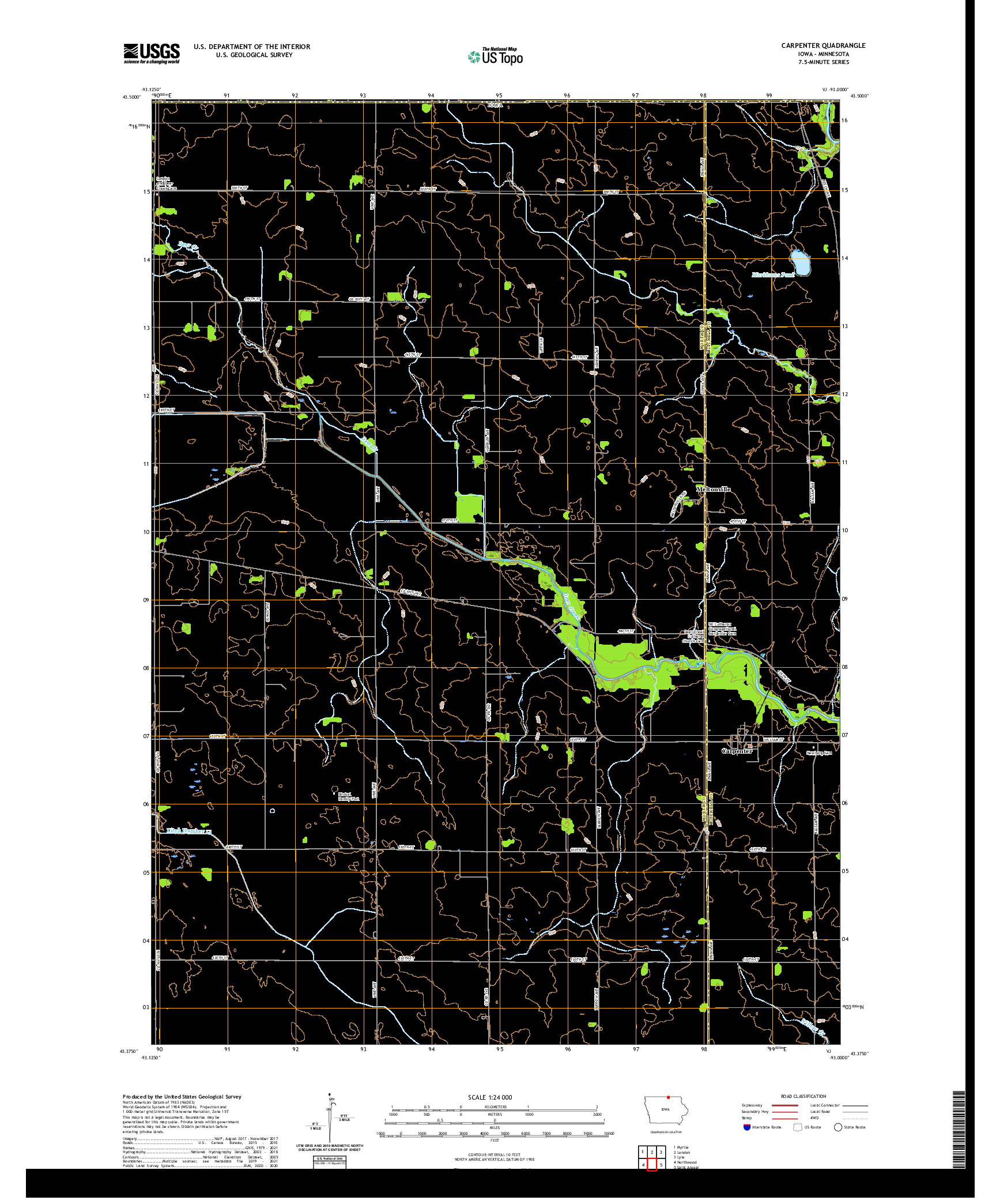 US TOPO 7.5-MINUTE MAP FOR CARPENTER, IA,MN