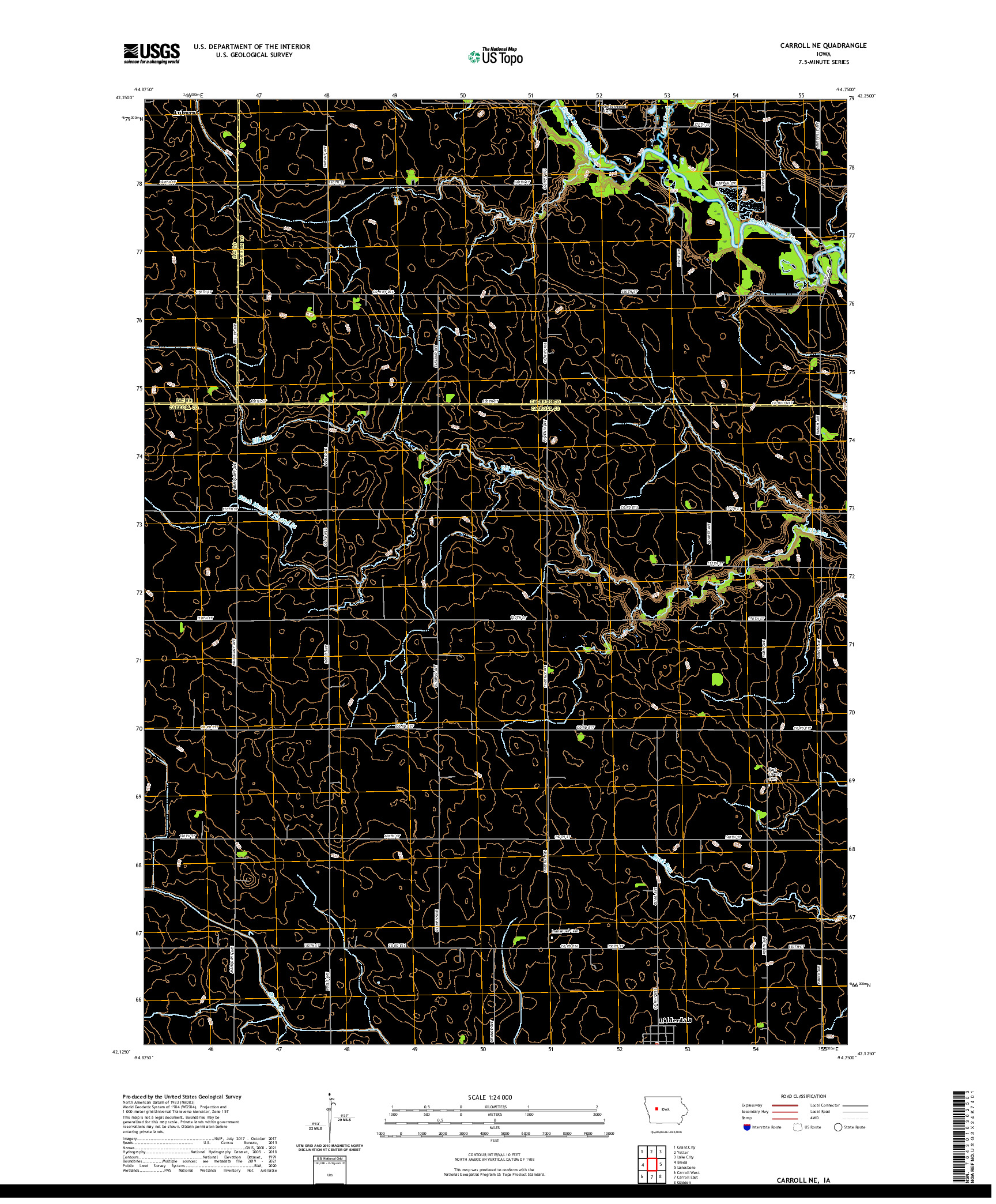 US TOPO 7.5-MINUTE MAP FOR CARROLL NE, IA