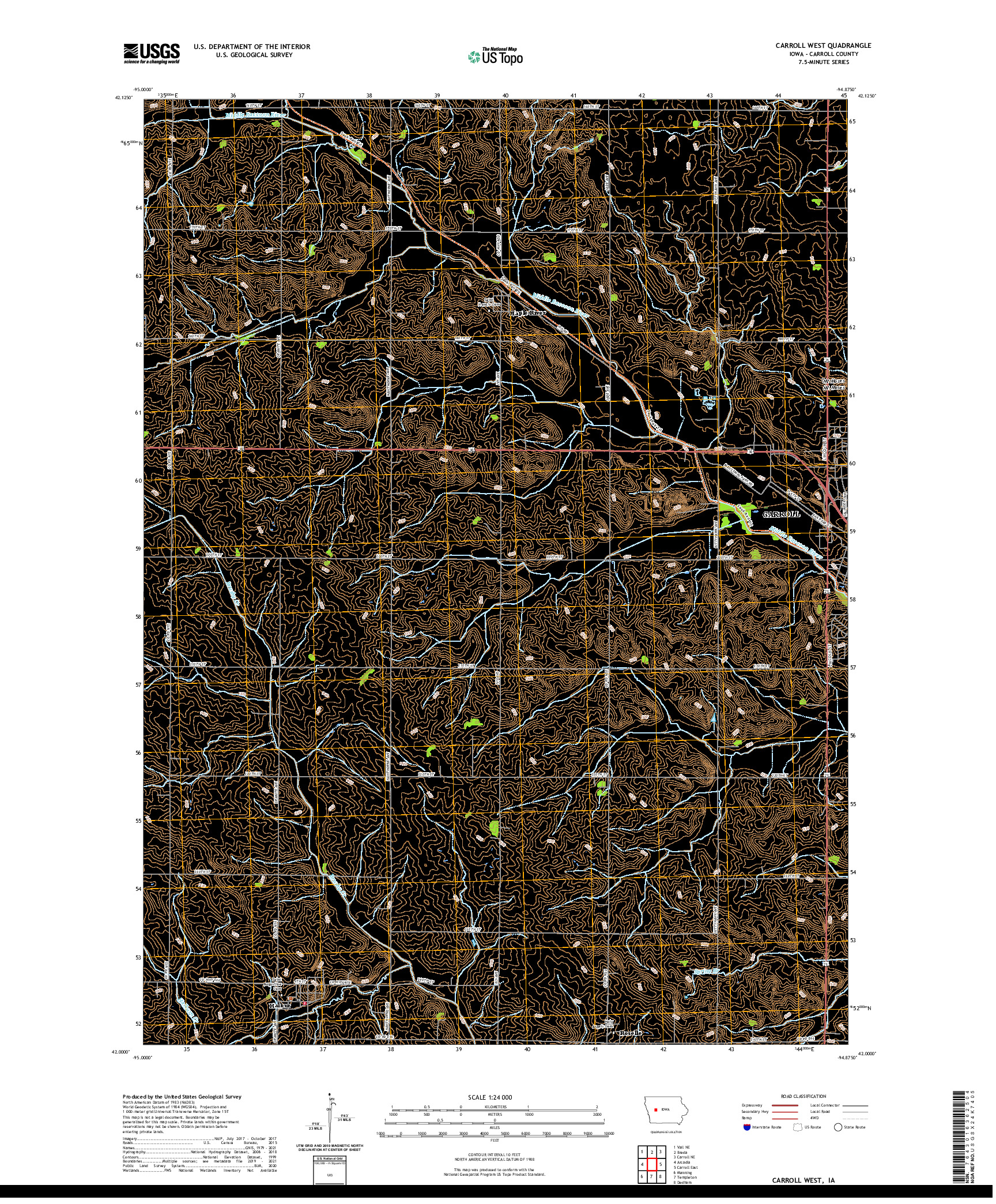 US TOPO 7.5-MINUTE MAP FOR CARROLL WEST, IA