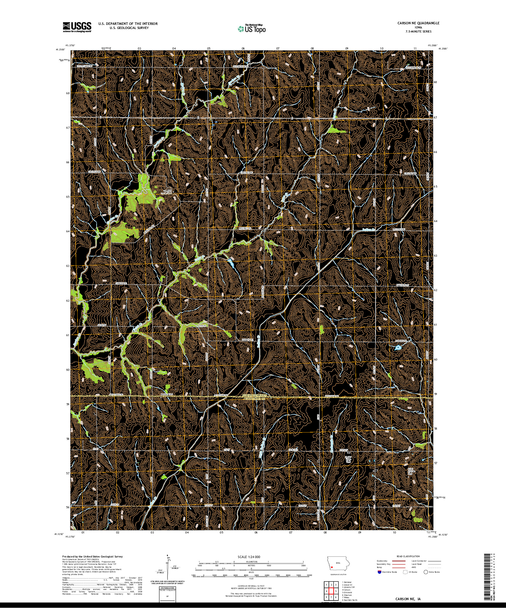 US TOPO 7.5-MINUTE MAP FOR CARSON NE, IA